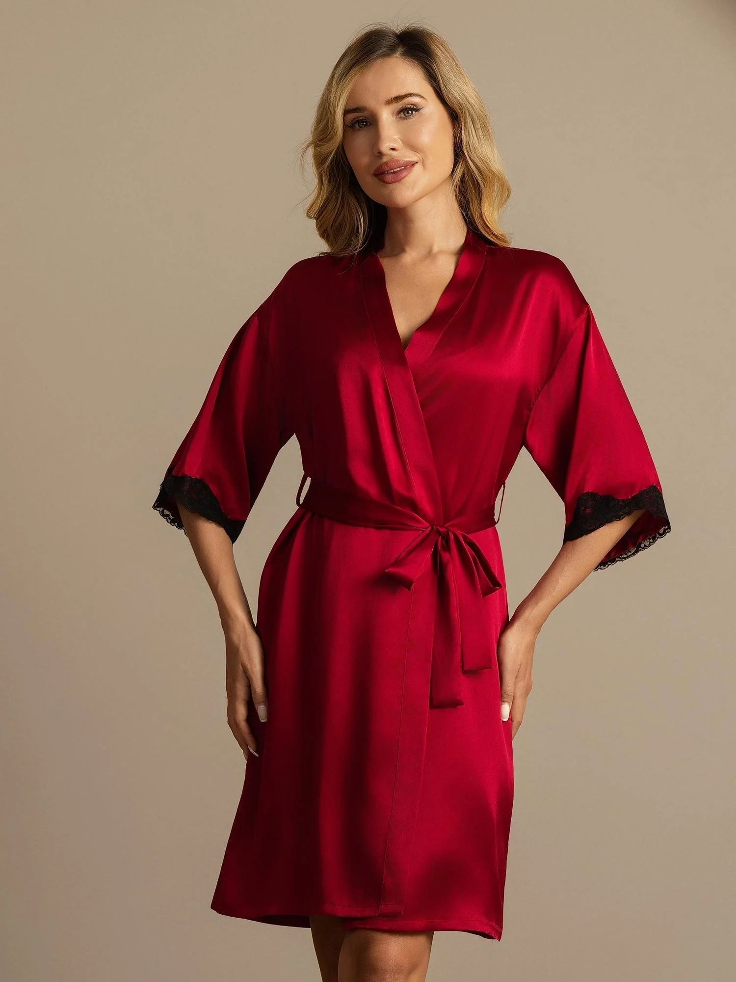 Pure Silk Basic Women's Robe with Lace Design - Image 7
