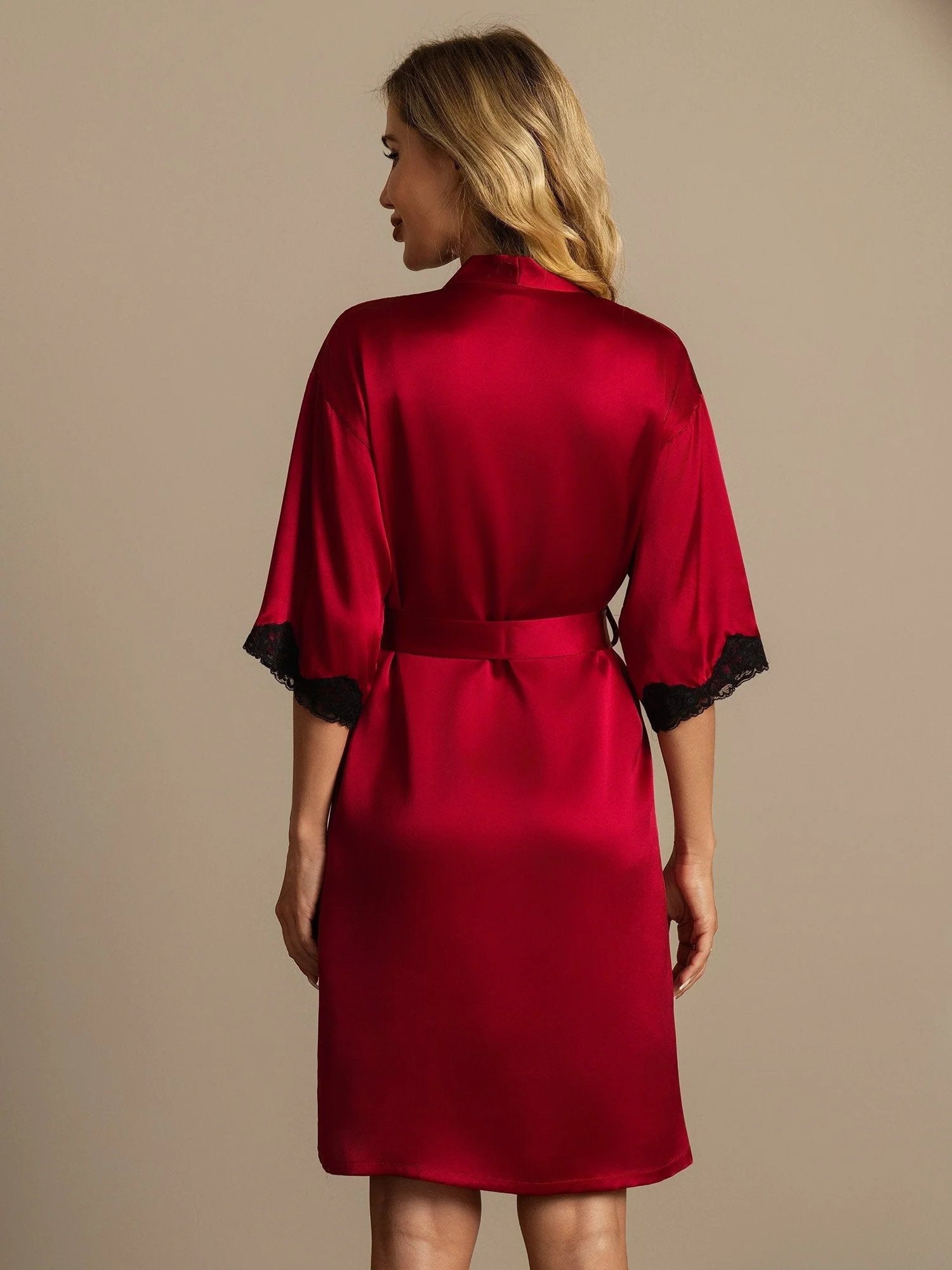 Pure Silk Basic Women's Robe with Lace Design - Image 8