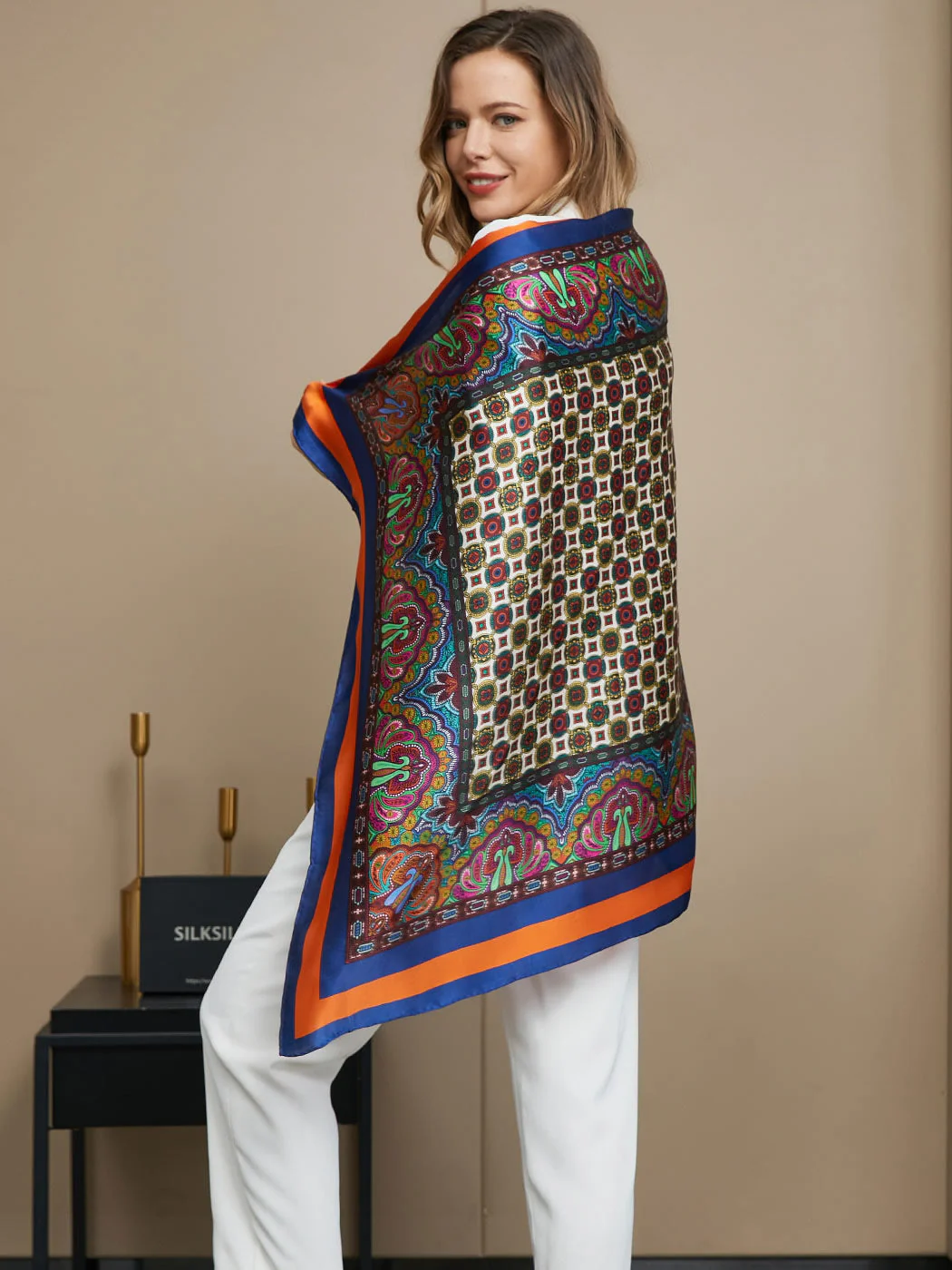 Pure Silk Bohemian Square Scarf / Shawl 86x86cm - Image 3