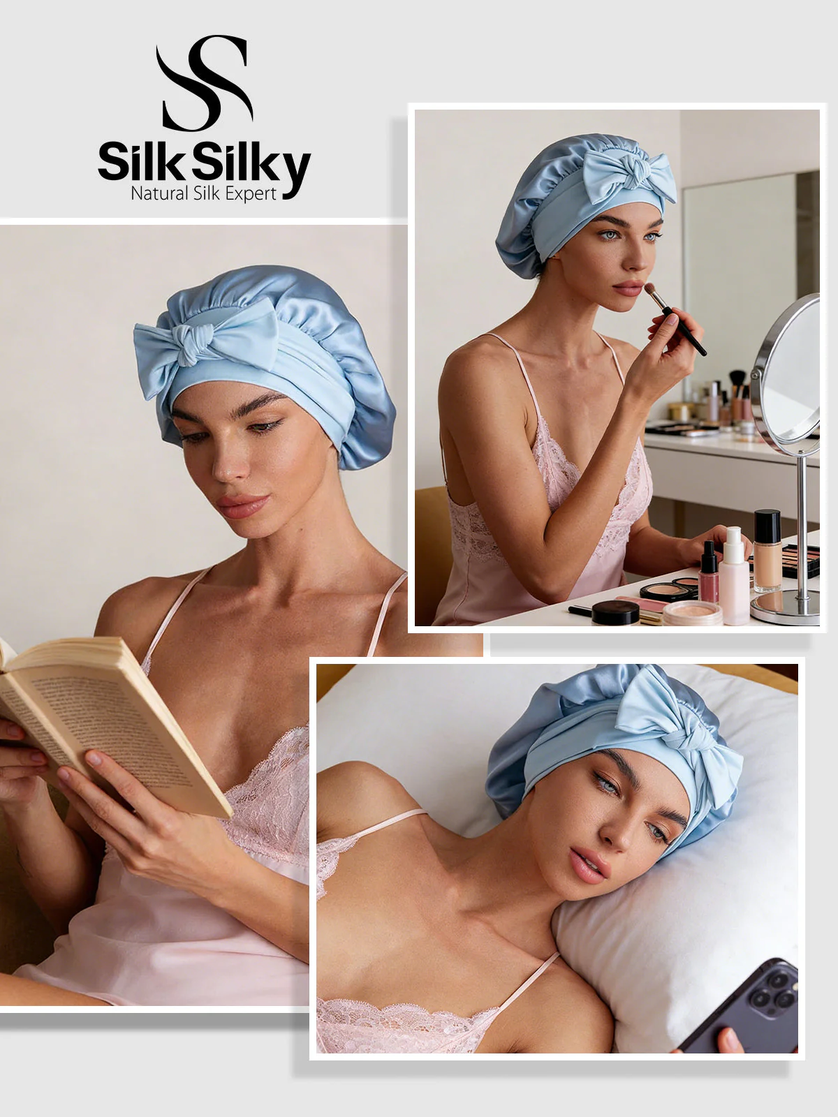 Pure Silk Bowknot Tie Bonnet - Image 63