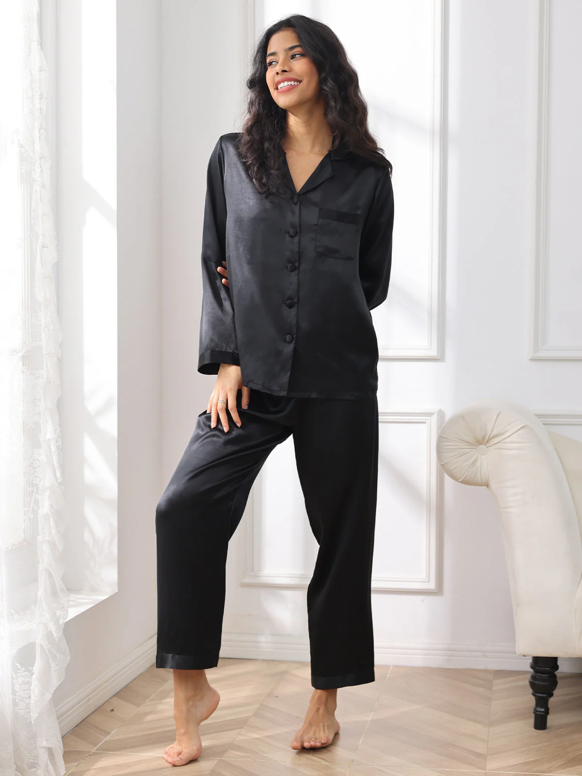 Women's Pure Silk Long Sleeve Pyjamas Set - Image 45
