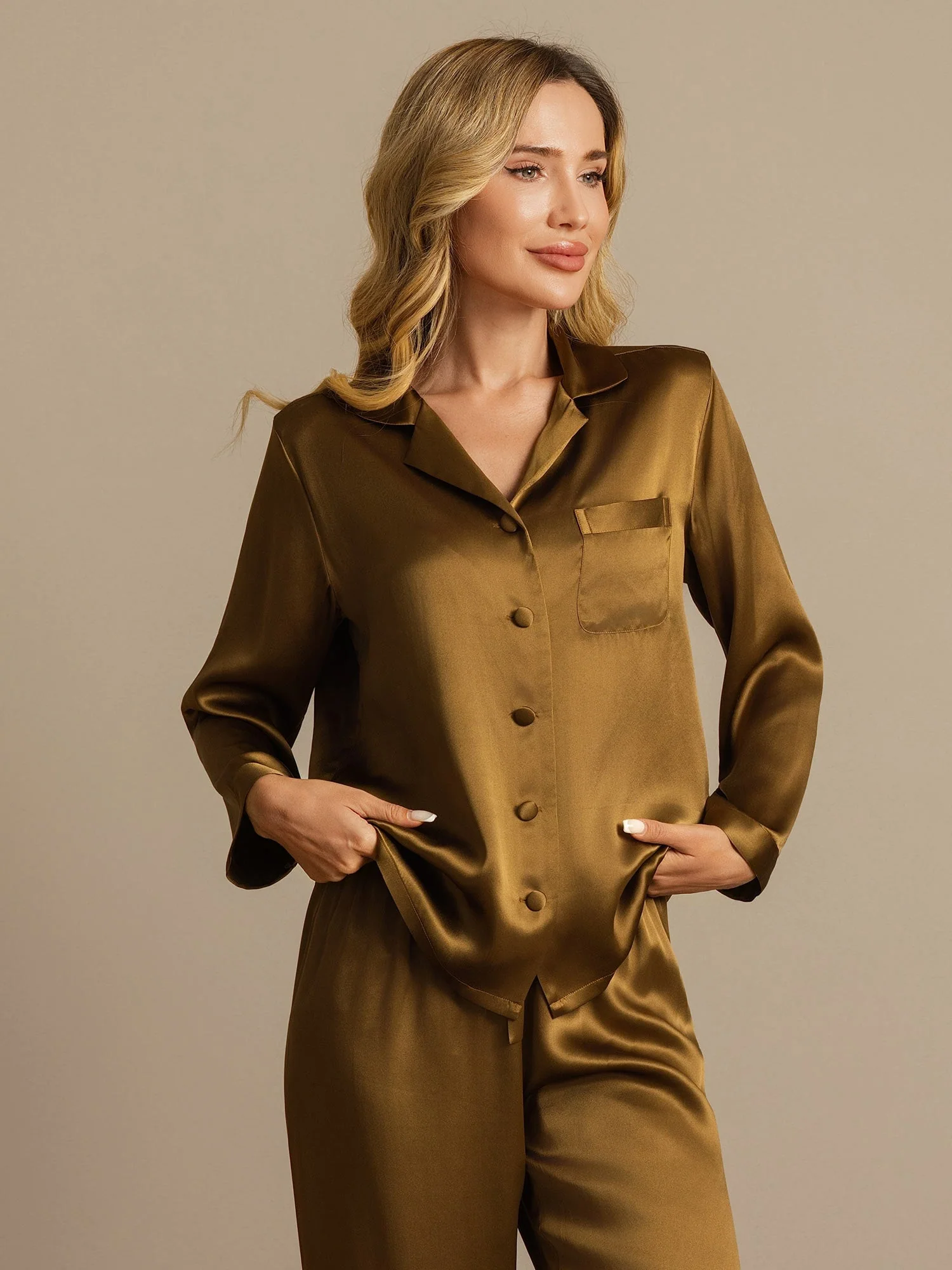 Women's Pure Silk Long Sleeve Pyjamas Set - Image 70