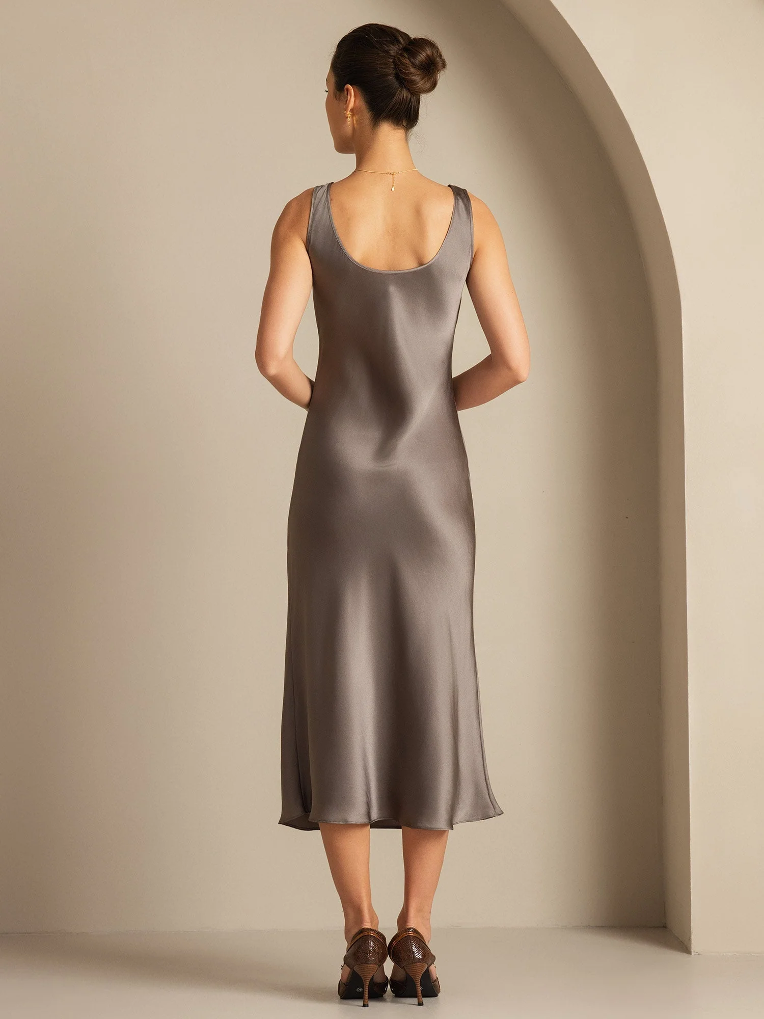 Pure Silk Sleeveless U Neck Midi Dress - Image 33