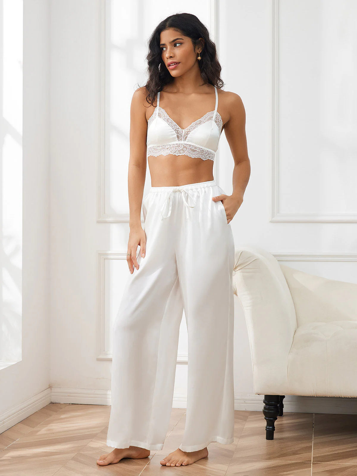 100% Mulberry Silk Wide Leg Women's Pants - Image 18