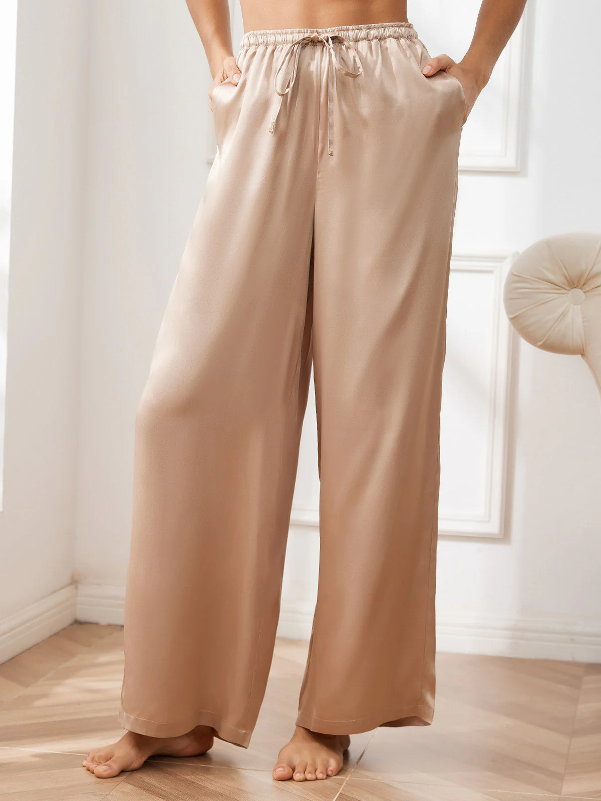 100% Mulberry Silk Wide Leg Women's Pants - Image 22