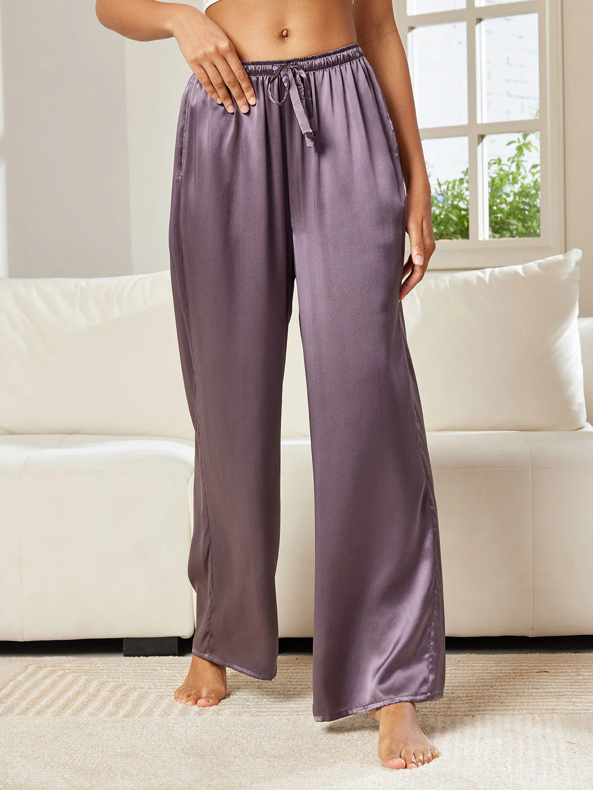 100% Mulberry Silk Wide Leg Women's Pants - Image 5