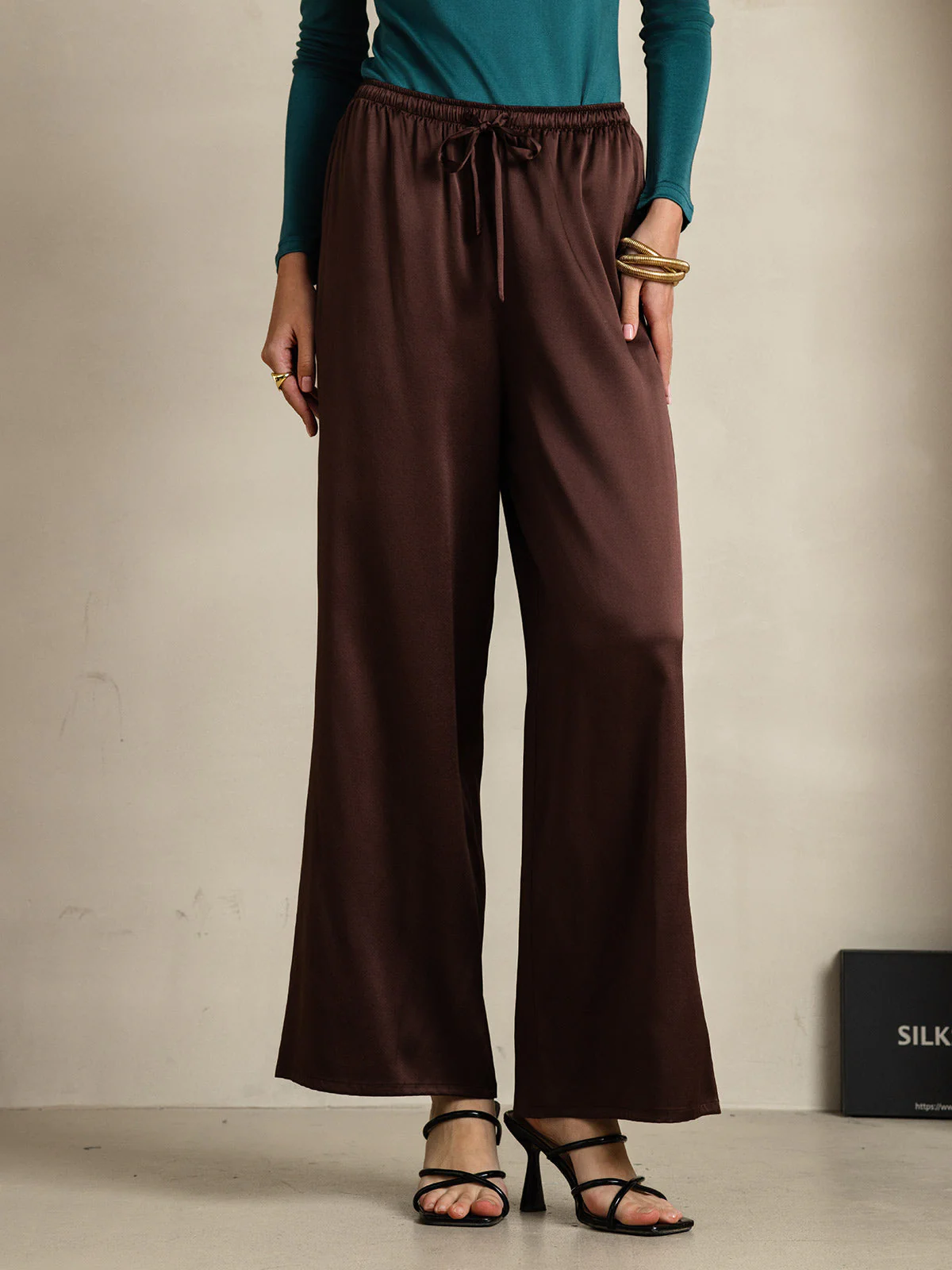 100% Mulberry Silk Wide Leg Women's Pants - Image 54