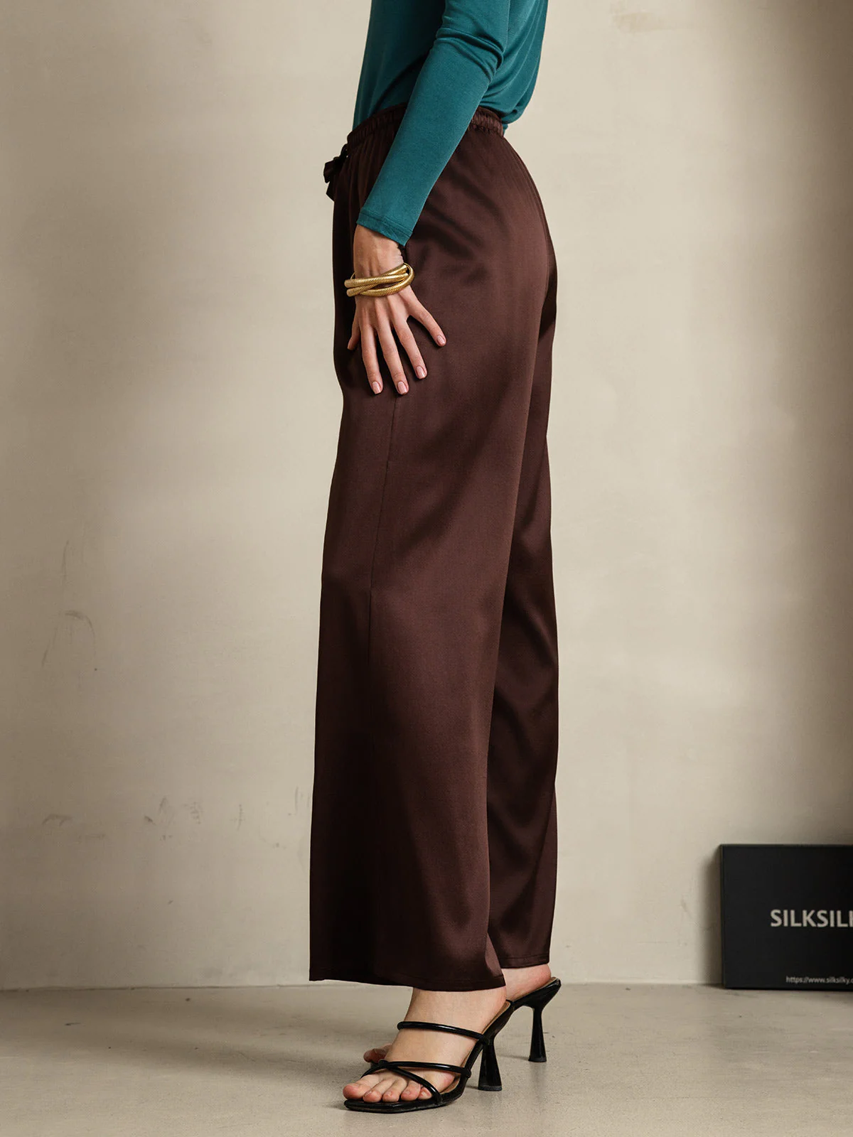 100% Mulberry Silk Wide Leg Women's Pants - Image 57
