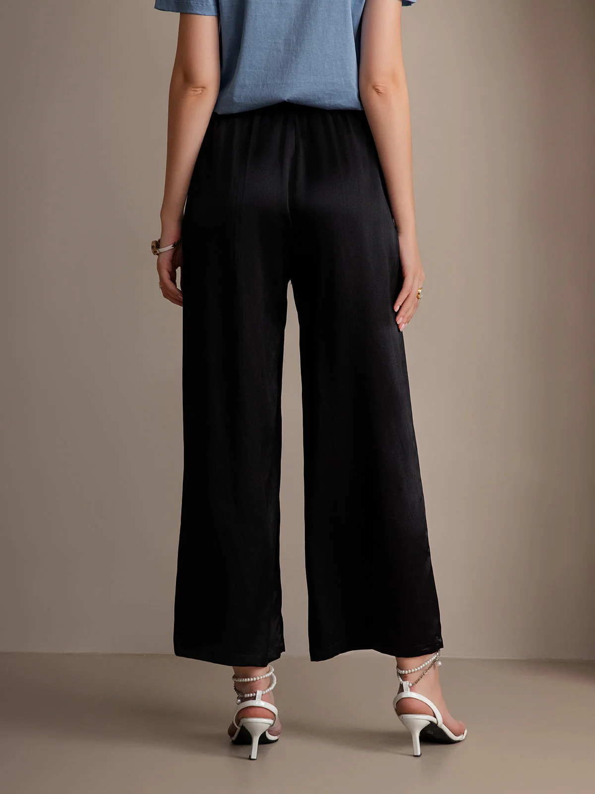 Pure Silk Wide Leg Women's Pants with Elastic Waist Design - Image 10