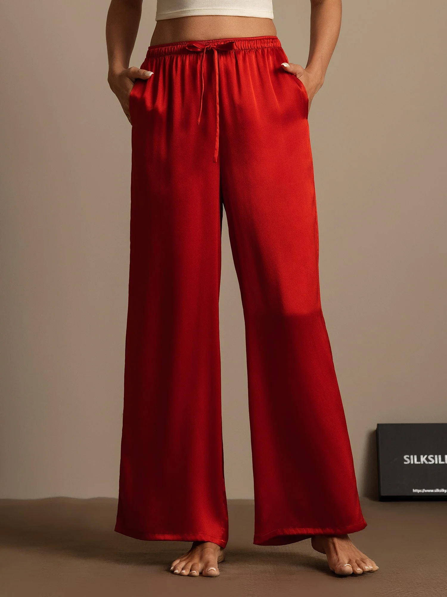 Pure Silk Wide Leg Women's Pants with Elastic Waist Design - Image 15