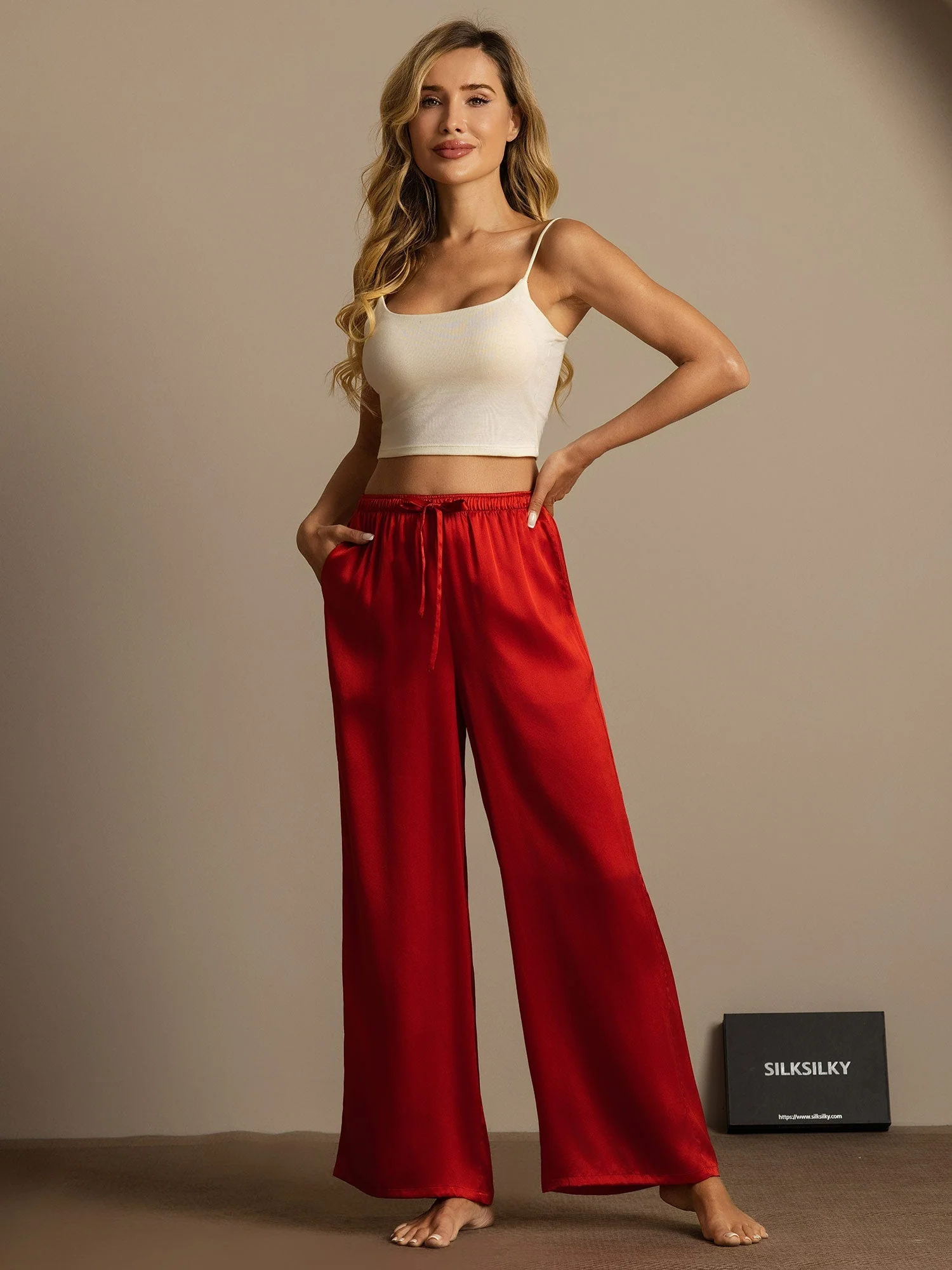 Pure Silk Wide Leg Women's Pants with Elastic Waist Design - Image 17