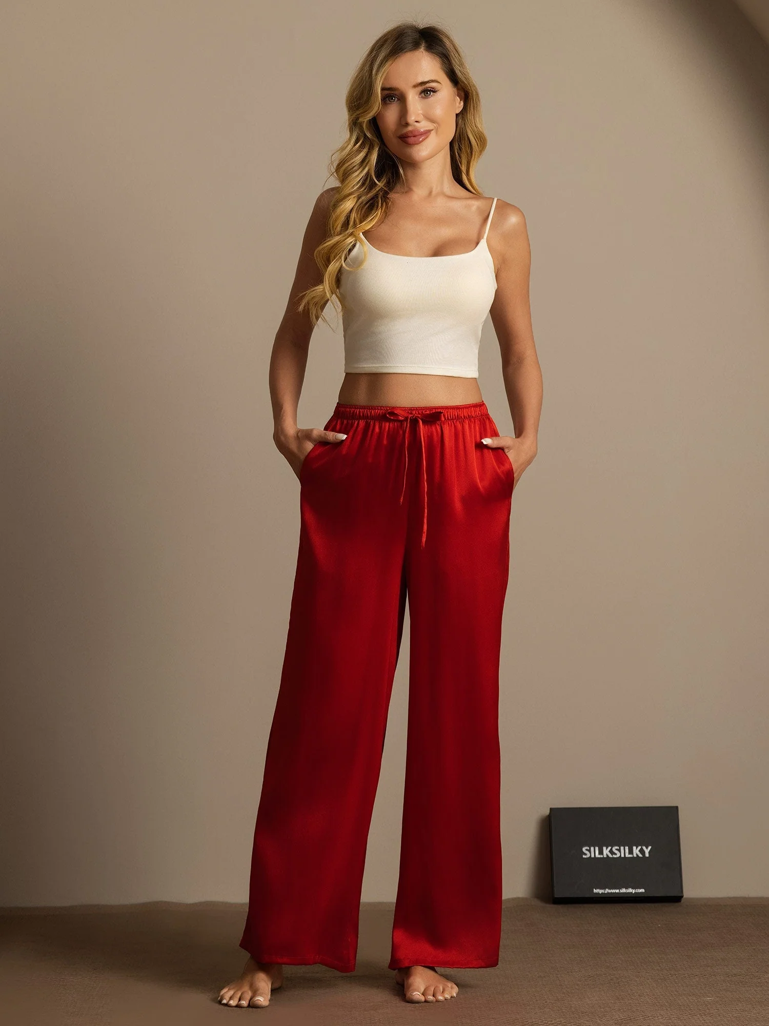 Pure Silk Wide Leg Women's Pants with Elastic Waist Design - Image 18