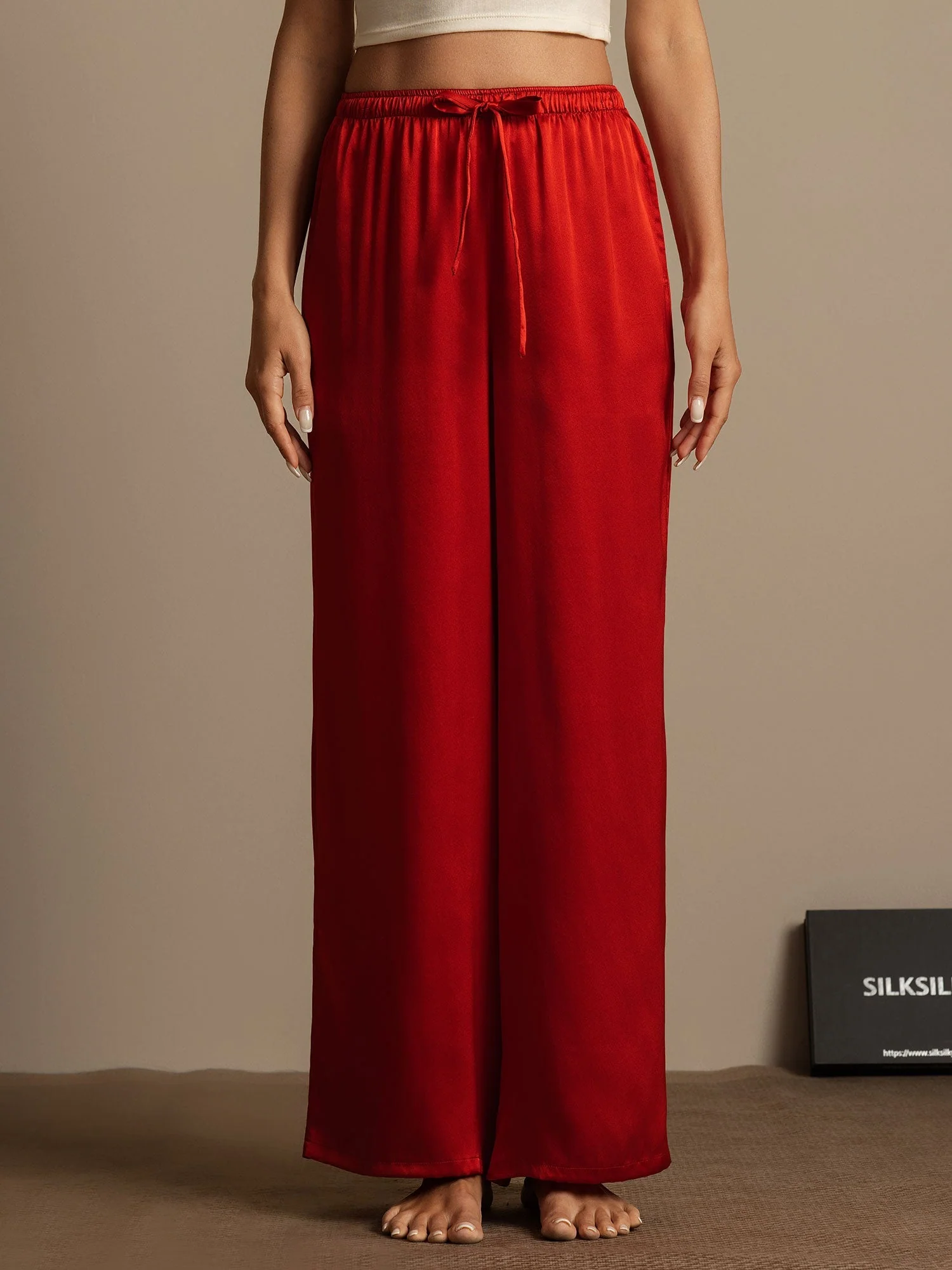 Pure Silk Wide Leg Women's Pants with Elastic Waist Design - Image 19