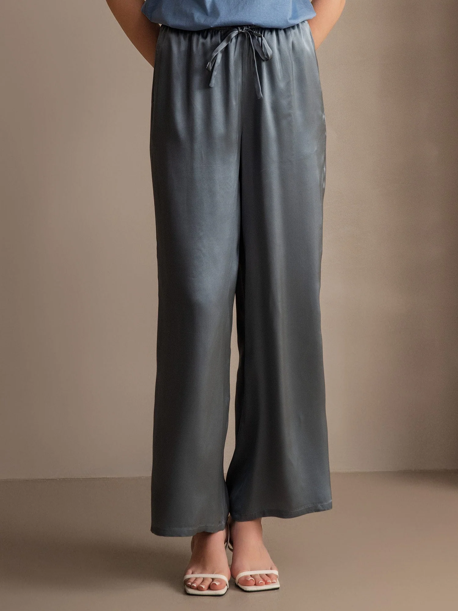 Pure Silk Wide Leg Women's Pants with Elastic Waist Design - Image 28