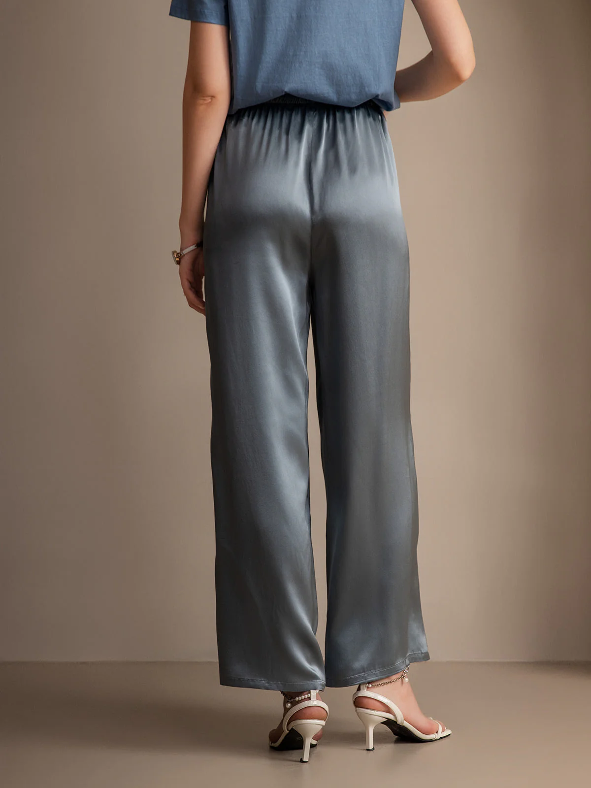 Pure Silk Wide Leg Women's Pants with Elastic Waist Design - Image 29