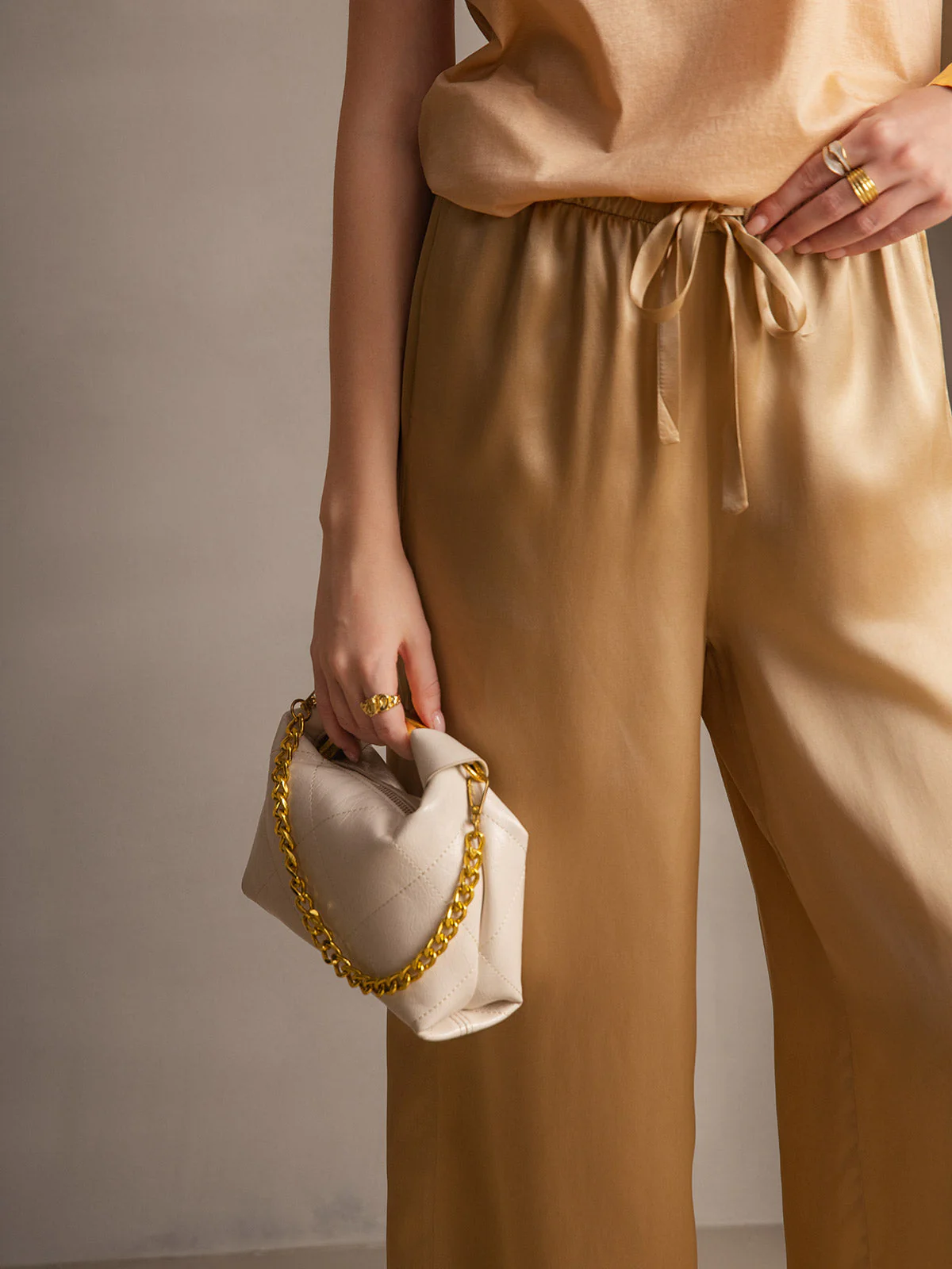 Pure Silk Wide Leg Women's Pants with Elastic Waist Design - Image 46