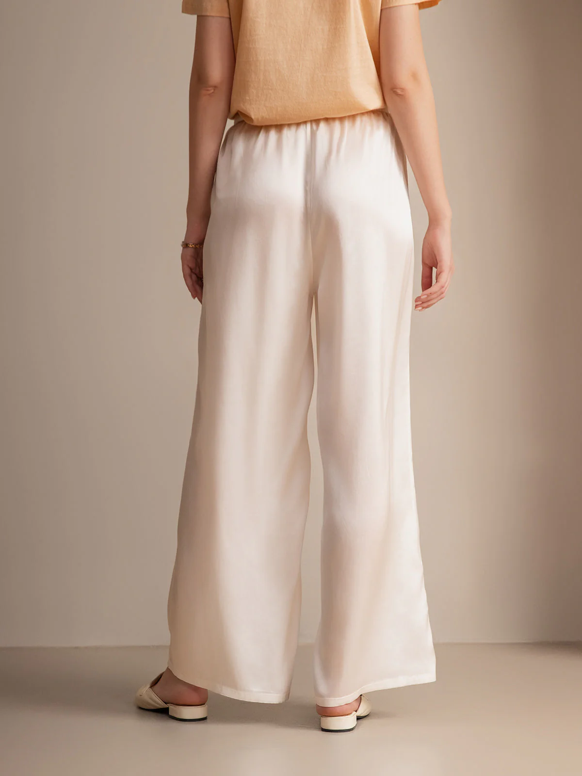 Pure Silk Wide Leg Women's Pants with Elastic Waist Design - Image 53