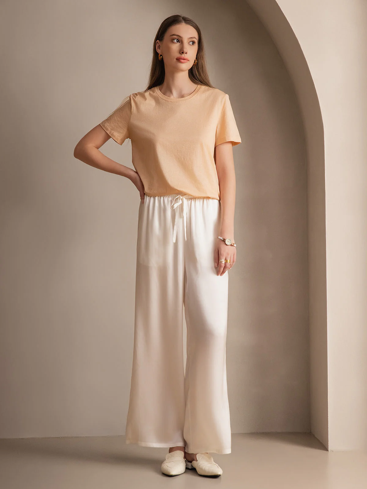 Pure Silk Wide Leg Women's Pants with Elastic Waist Design - Image 55