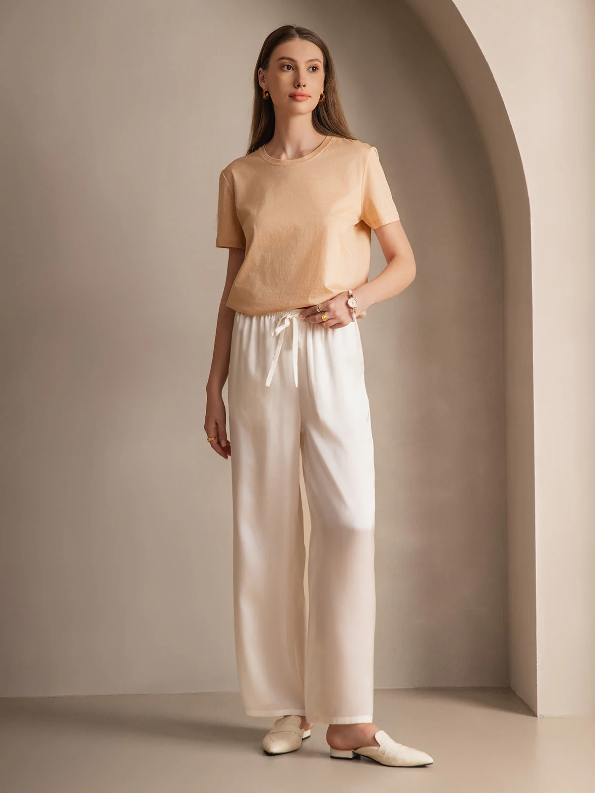 Pure Silk Wide Leg Women's Pants with Elastic Waist Design - Image 57