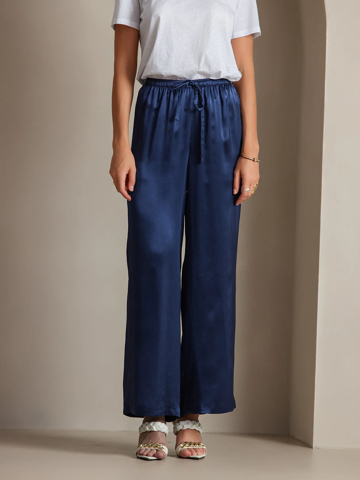 Pure Silk Wide Leg Women's Pants with Elastic Waist Design - Image 58