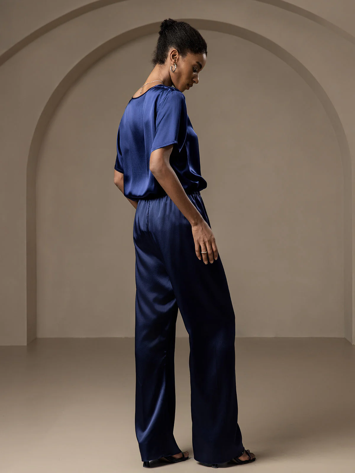 Pure Silk Wide Leg Women's Pants with Elastic Waist Design - Image 59