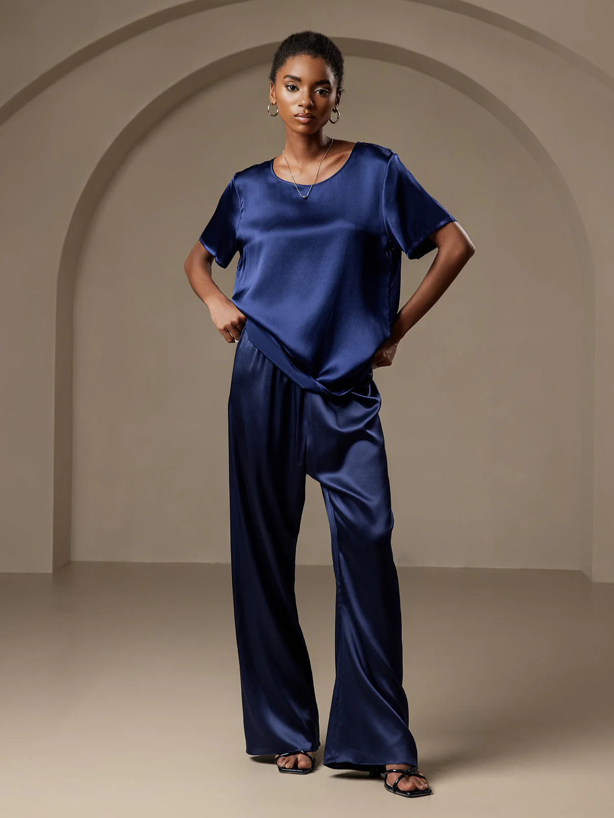 Pure Silk Wide Leg Women's Pants with Elastic Waist Design - Image 61