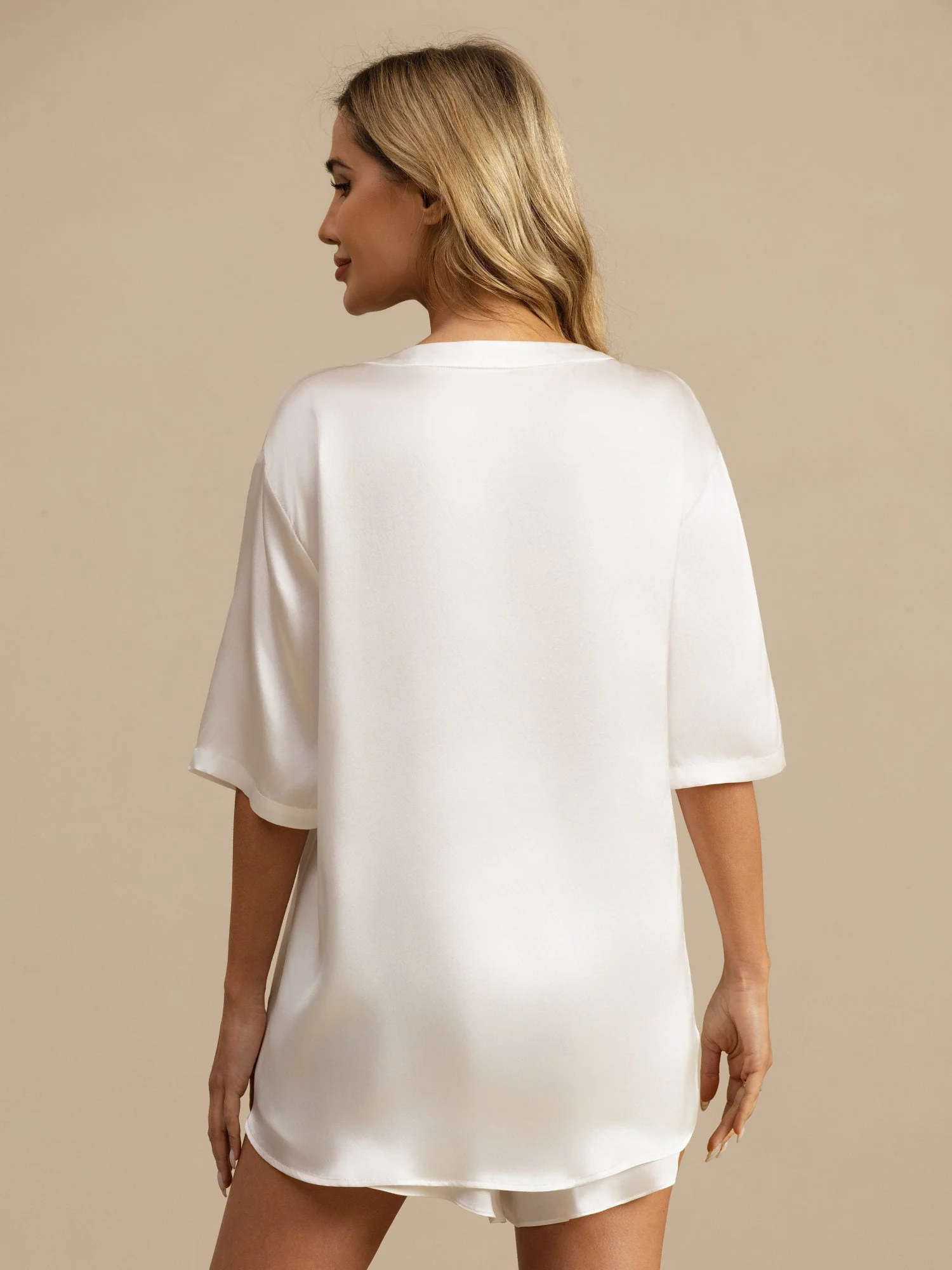 Pure Silk Short Sleeve Round Neck Womens Sleep Tee (Shorts Not Included) - Image 27