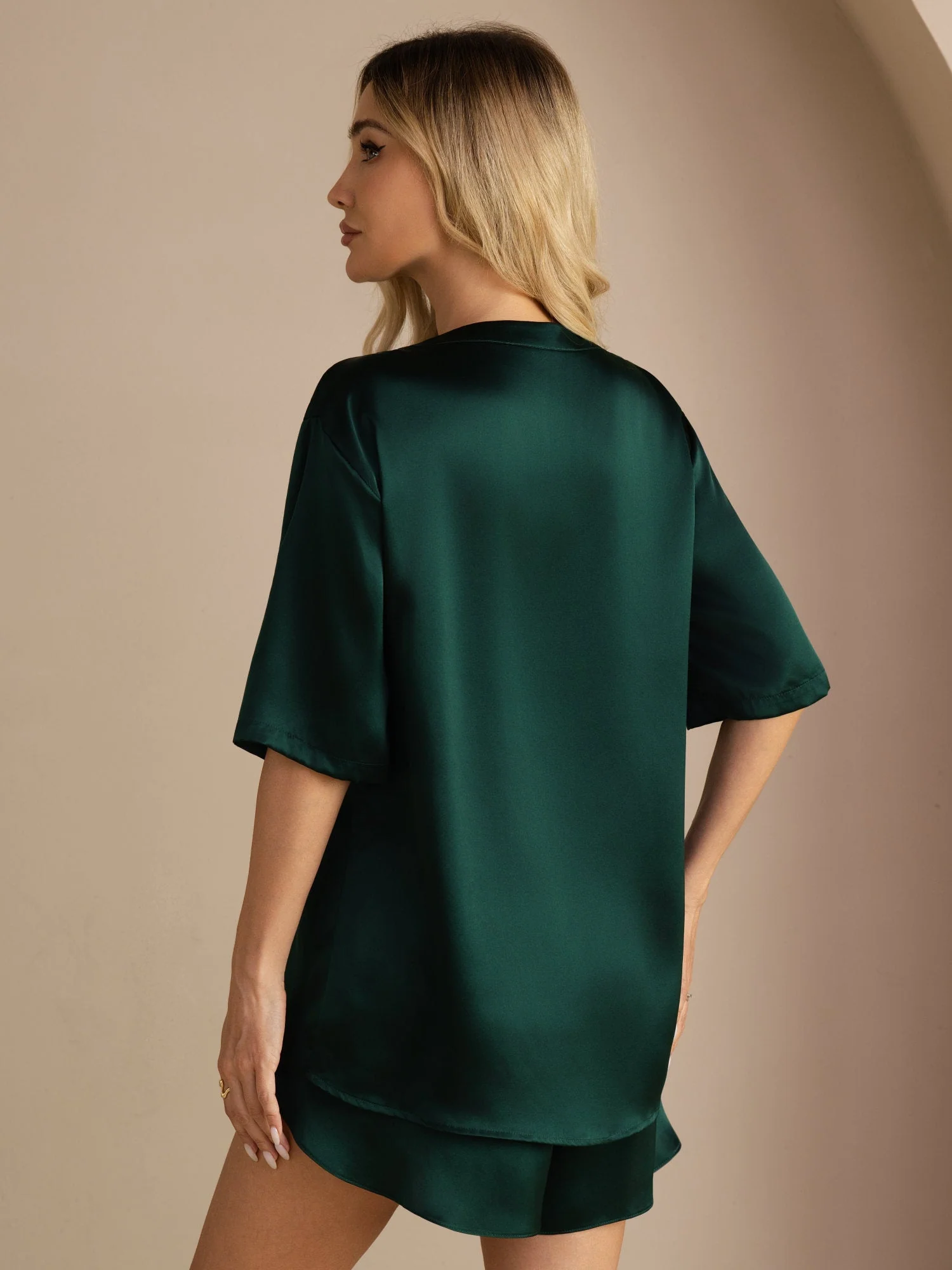Pure Silk Short Sleeve Round Neck Womens Sleep Tee (Shorts Not Included) - Image 7
