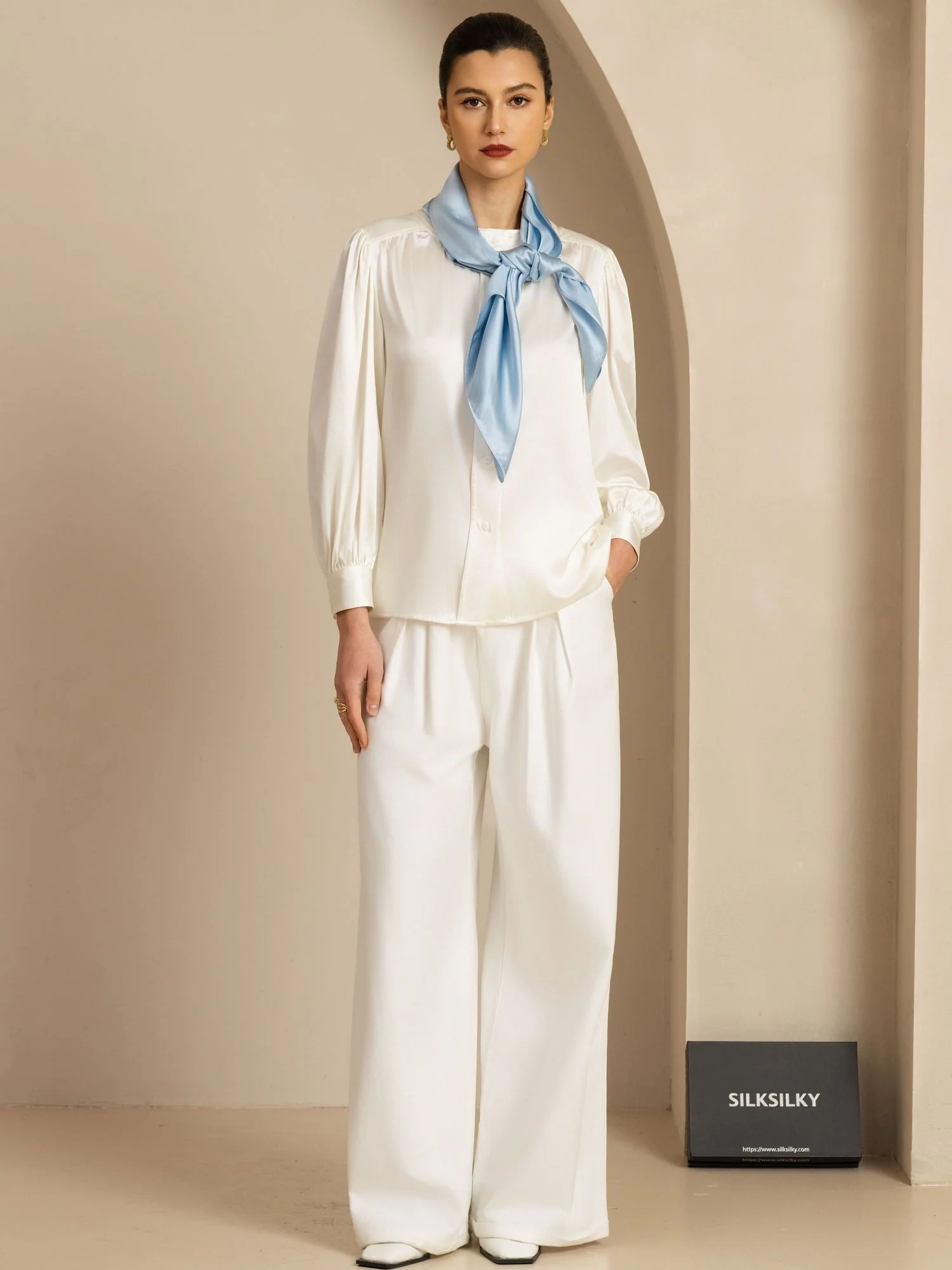 Pure Silk Classic Elegant Square Scarf - Size 90x90cm - Image 34