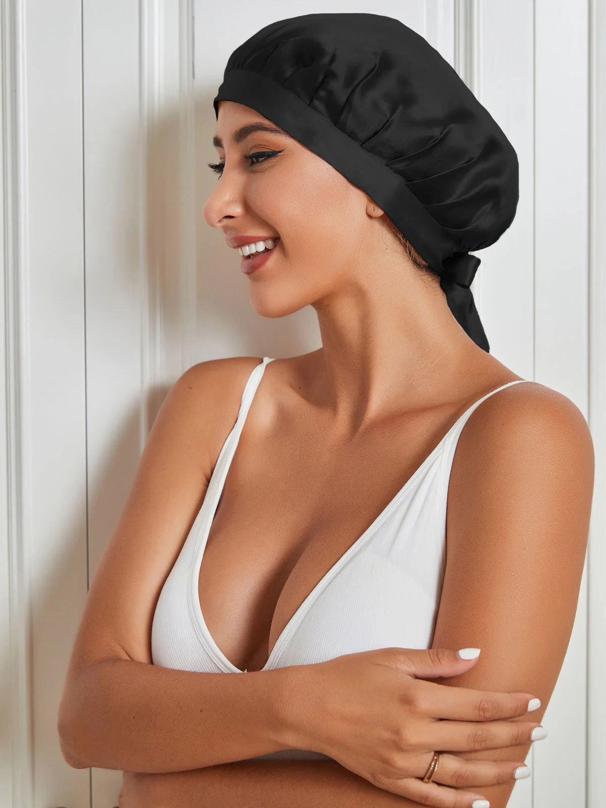 Pure Silk Bonnet with Ribbons - Image 5