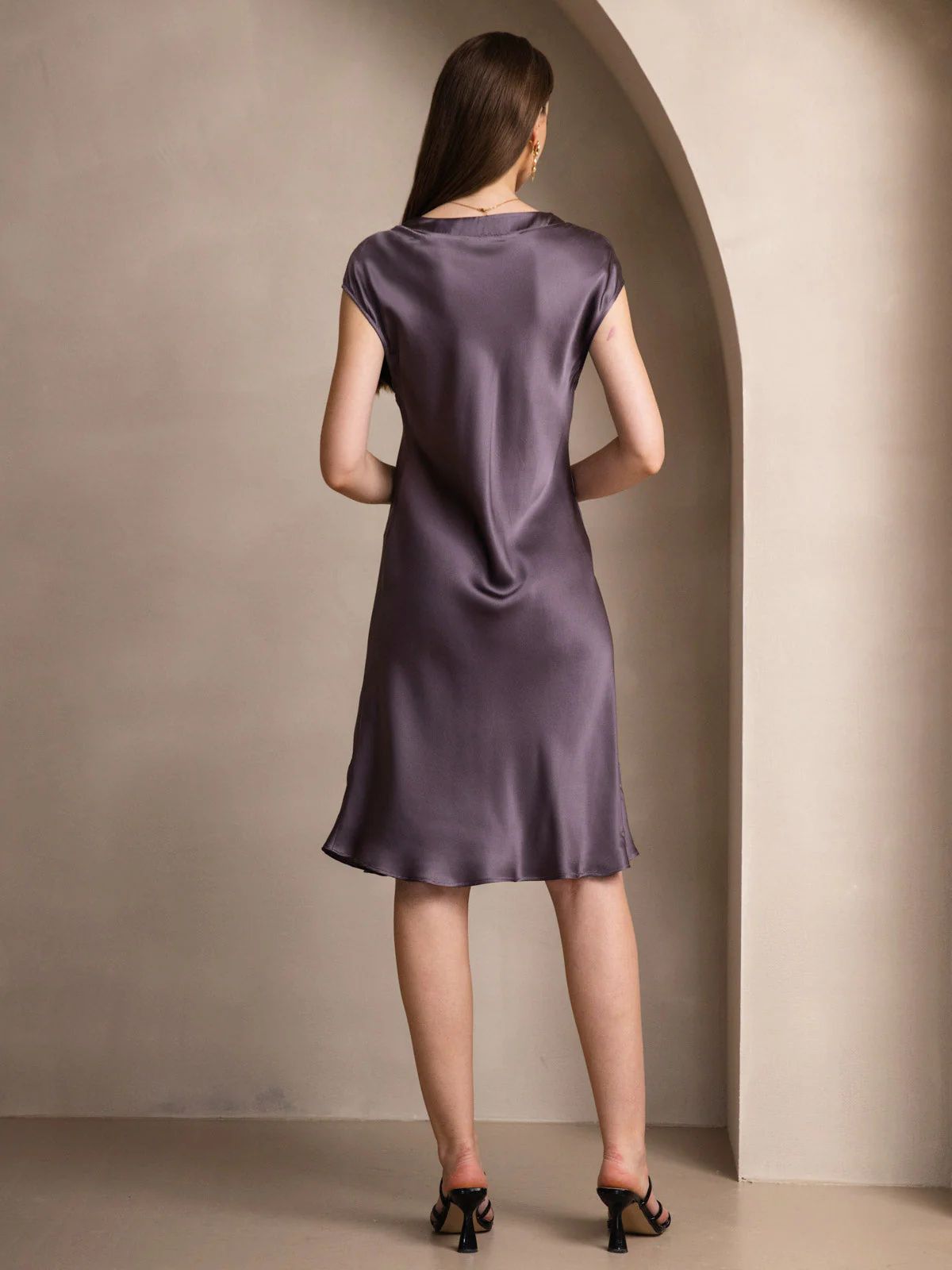 Pure Silk Cap Sleeve V Neck Knee Dress - Image 8