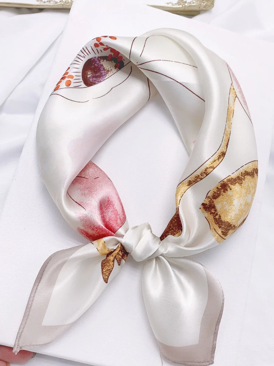 Pure Silk Floral Printed Square Scarf 53x53cm/21 - Image 2