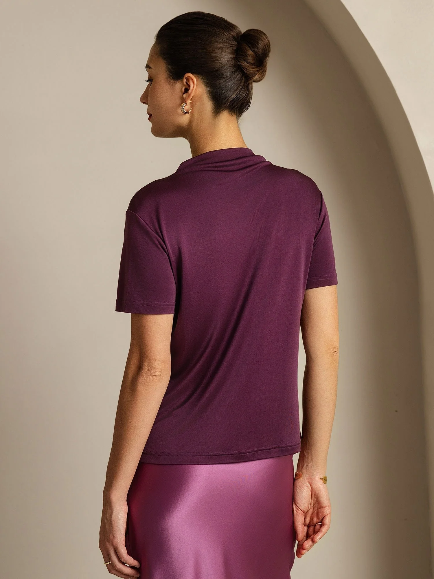 Pure Silk Short Sleeve Mock Women's T-Shirt - Image 2