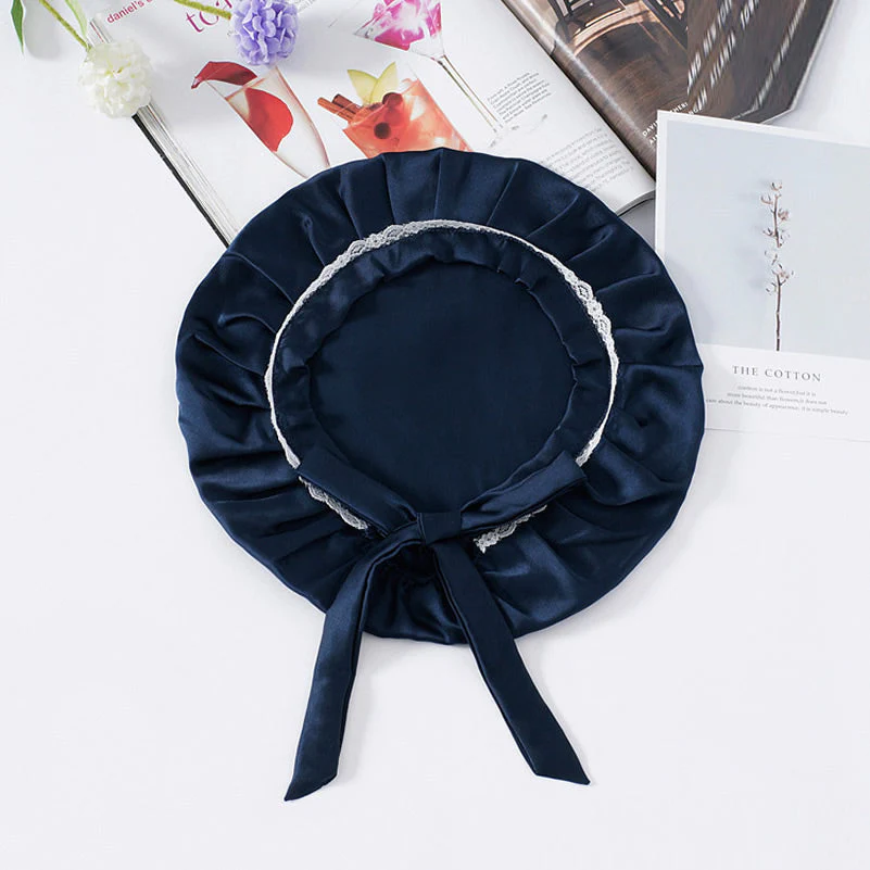 Pure Silk Night Bonnet with Lace Ribbons - Image 12
