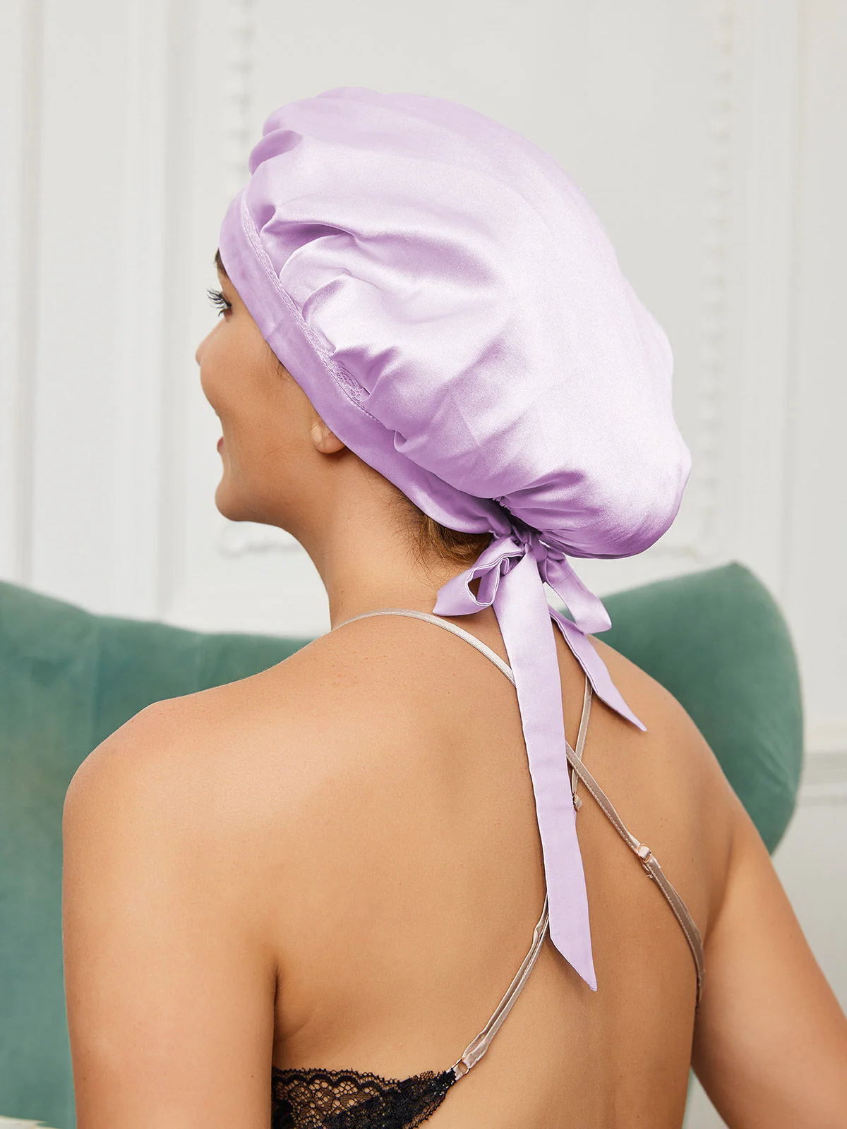 Pure Silk Night Bonnet with Lace Ribbons - Image 18