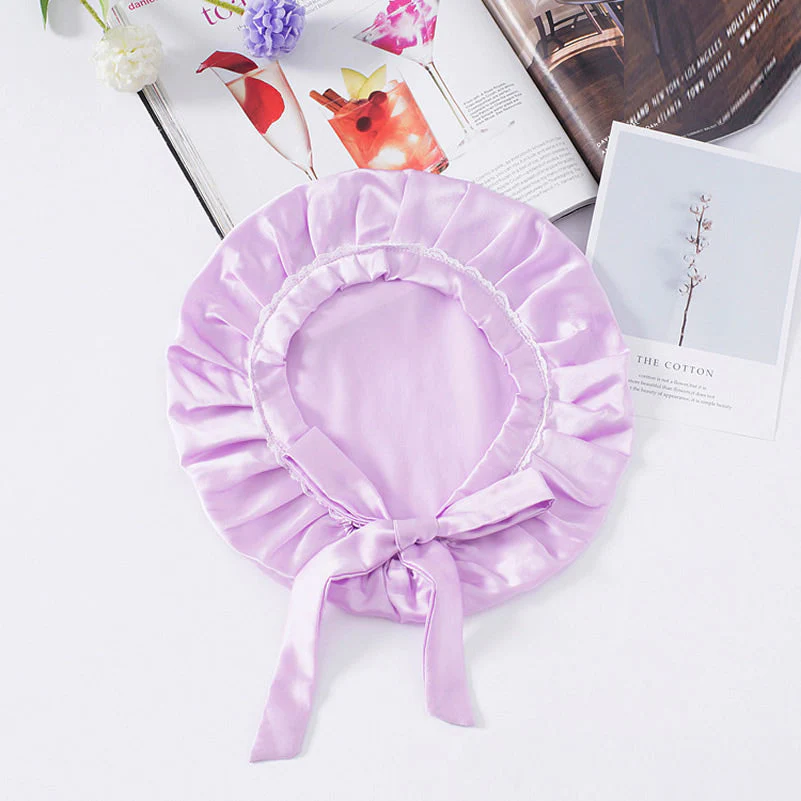 Pure Silk Night Bonnet with Lace Ribbons - Image 19