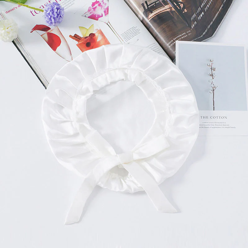 Pure Silk Night Bonnet with Lace Ribbons - Image 23