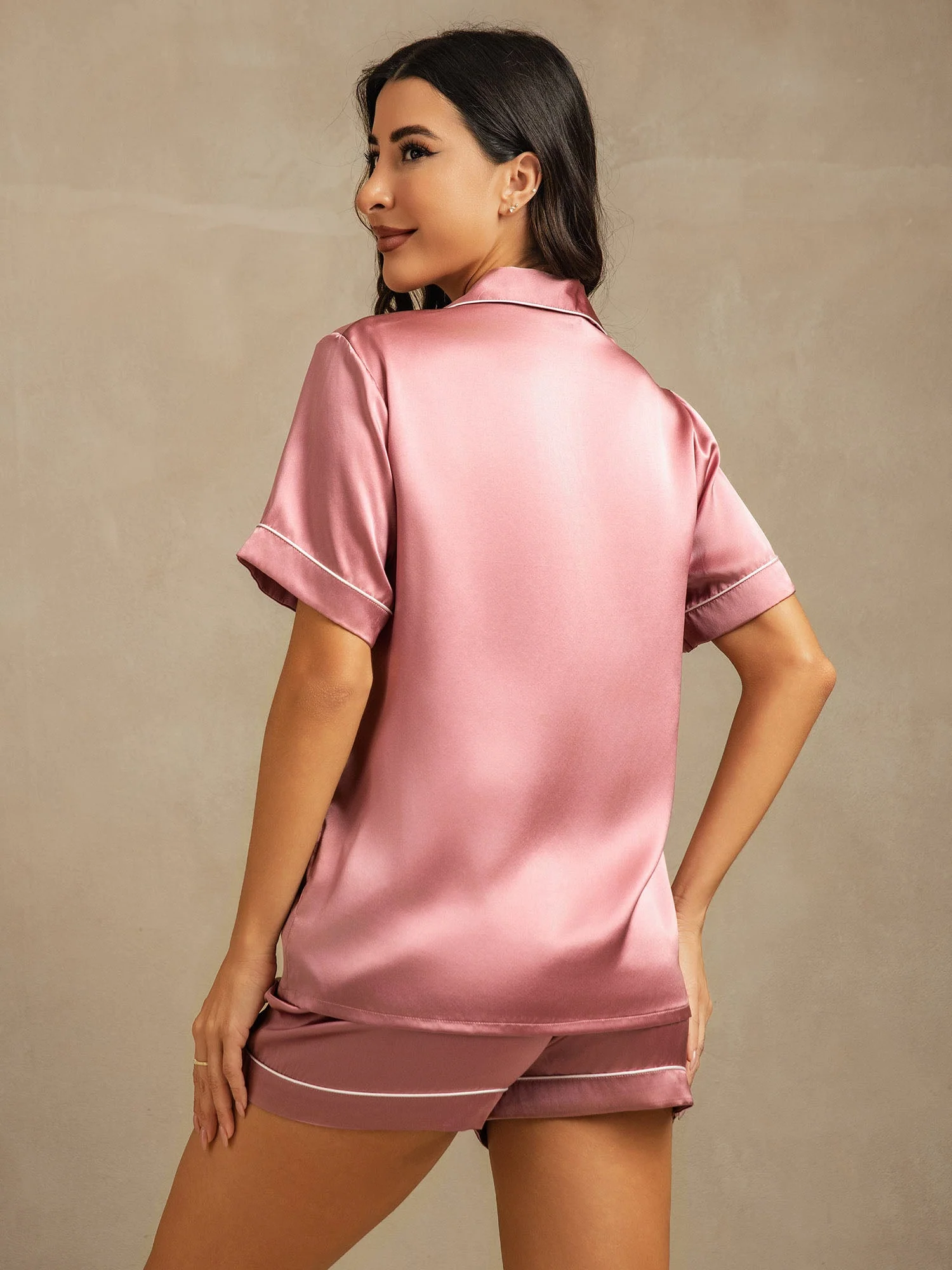 Women's Pure Silk Short Sleeve Above the Knee Pyjamas Set - Image 63
