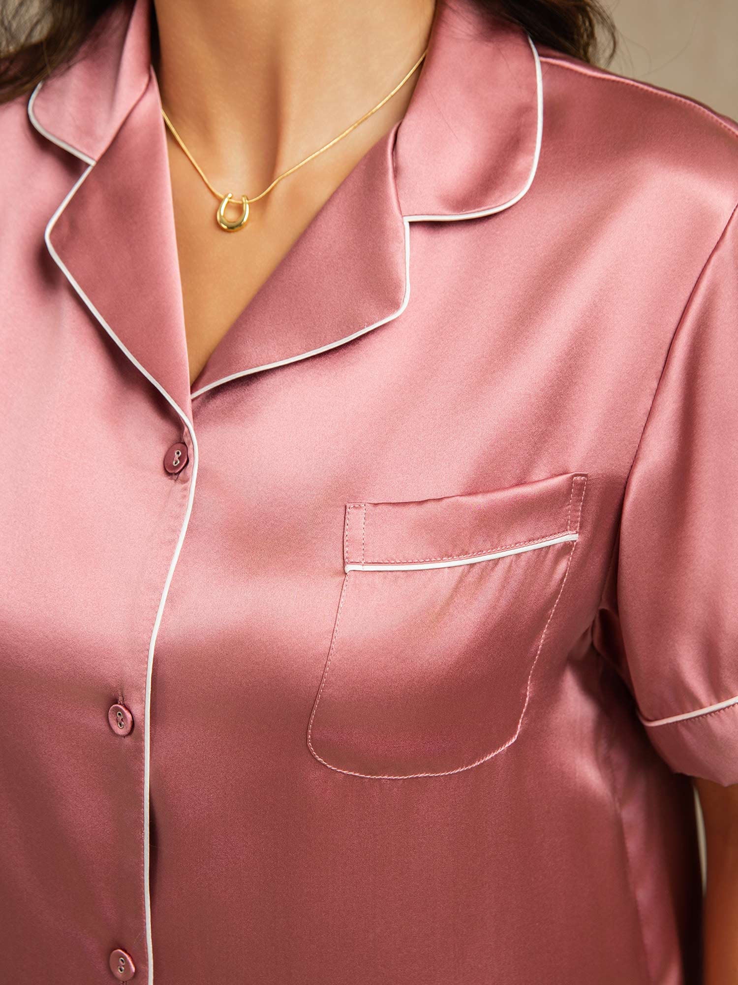 Women's Pure Silk Short Sleeve Above the Knee Pyjamas Set - Image 66