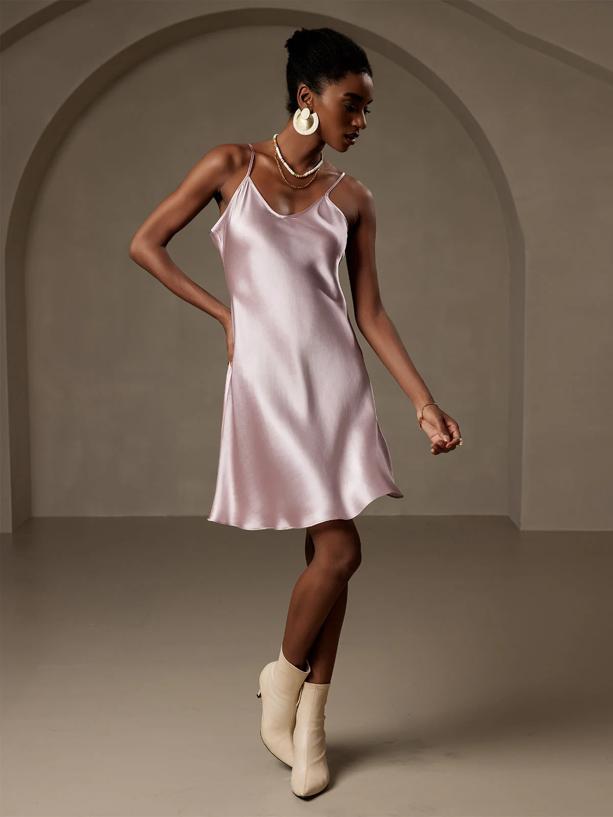 Pure Silk Spaghetti Strap V Neck Short Dress - Image 18