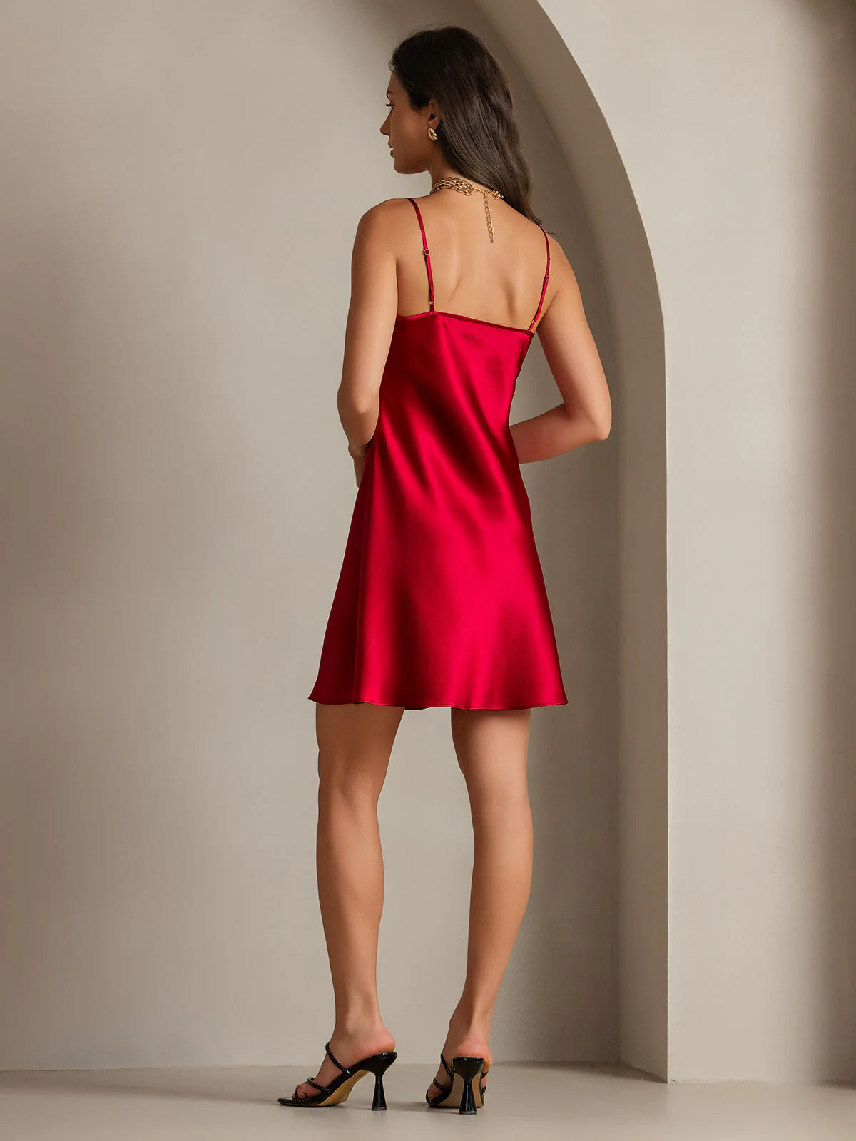 Pure Silk Spaghetti Strap V Neck Short Dress - Image 32
