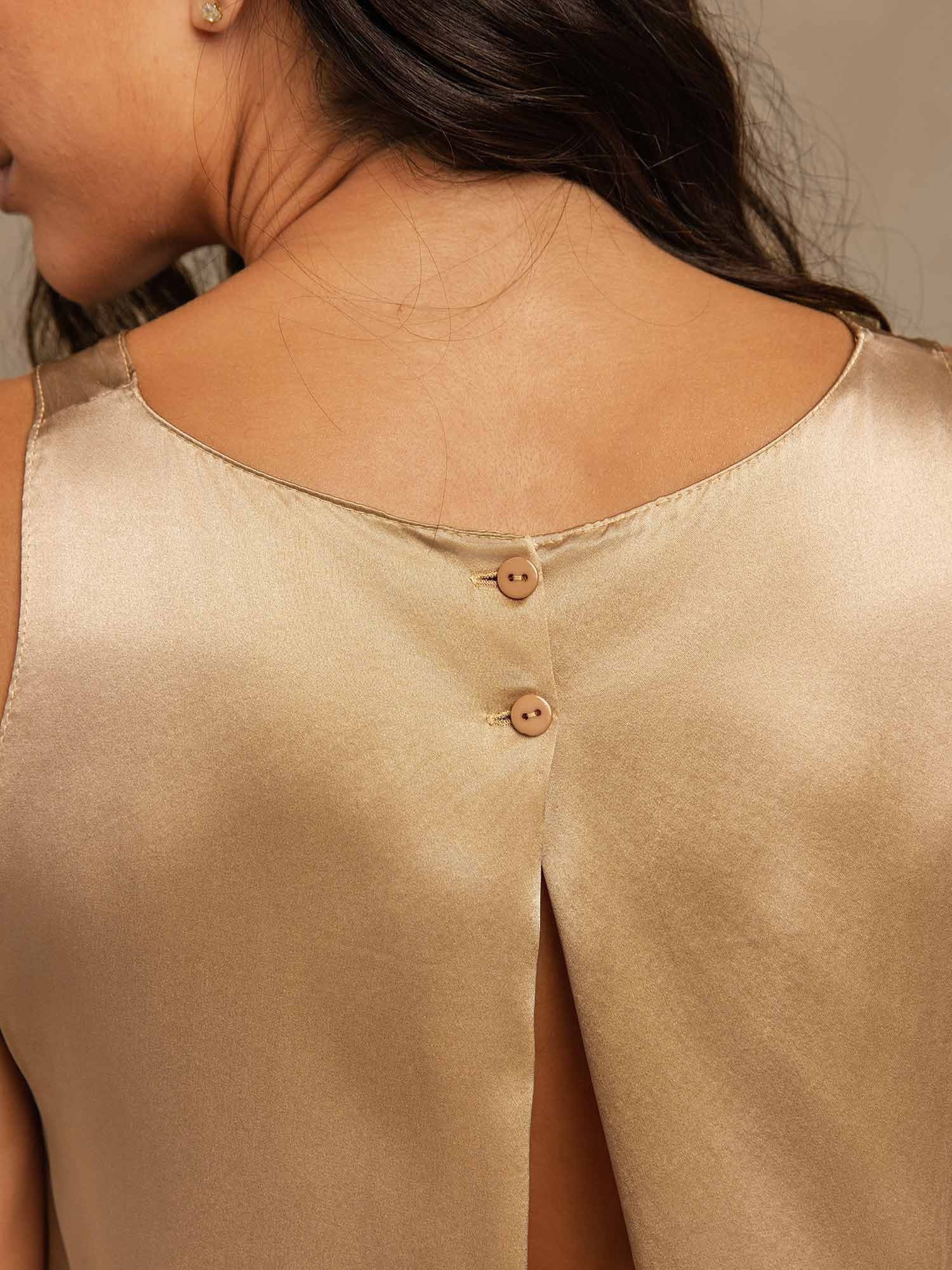 Pure Silk Sleeveless U-Neck Backless High-low Tank Top & Wide Leg Pants Set - Image 5