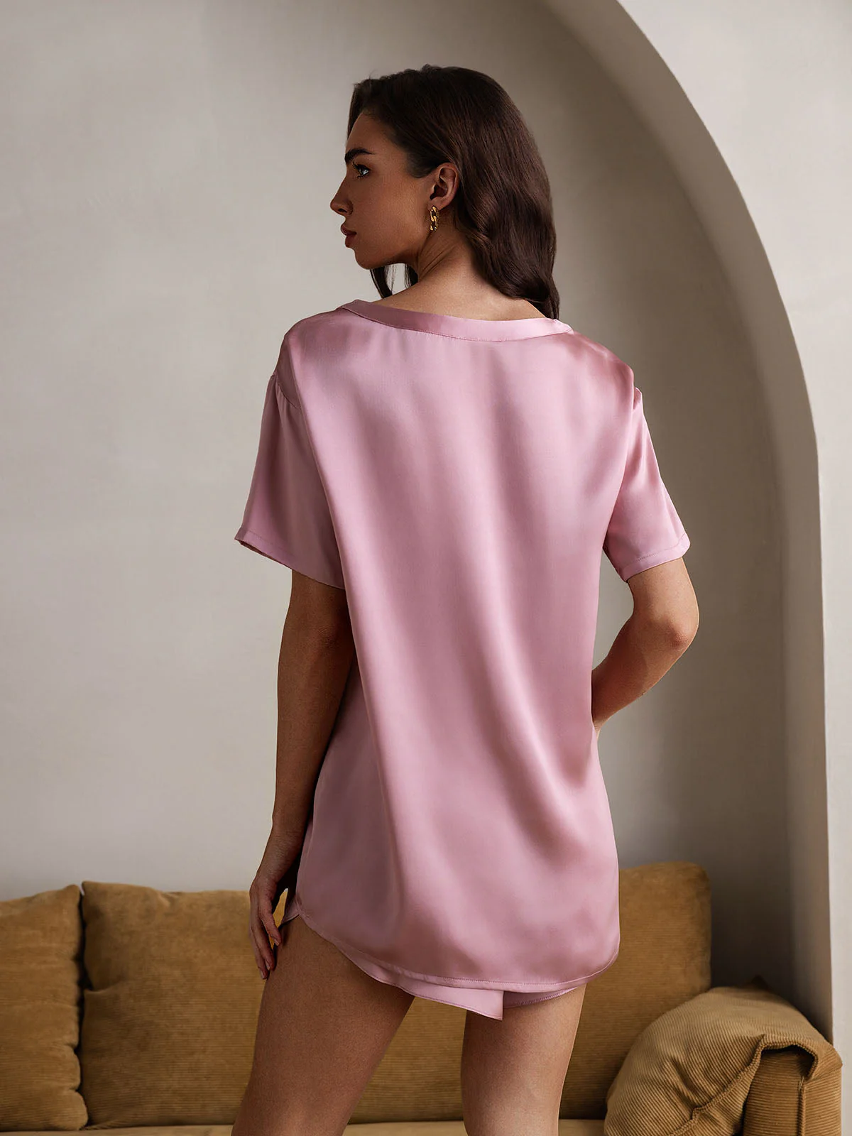 Pure Silk Short Sleeve Round Neck Women's Pyjamas Set - Image 28