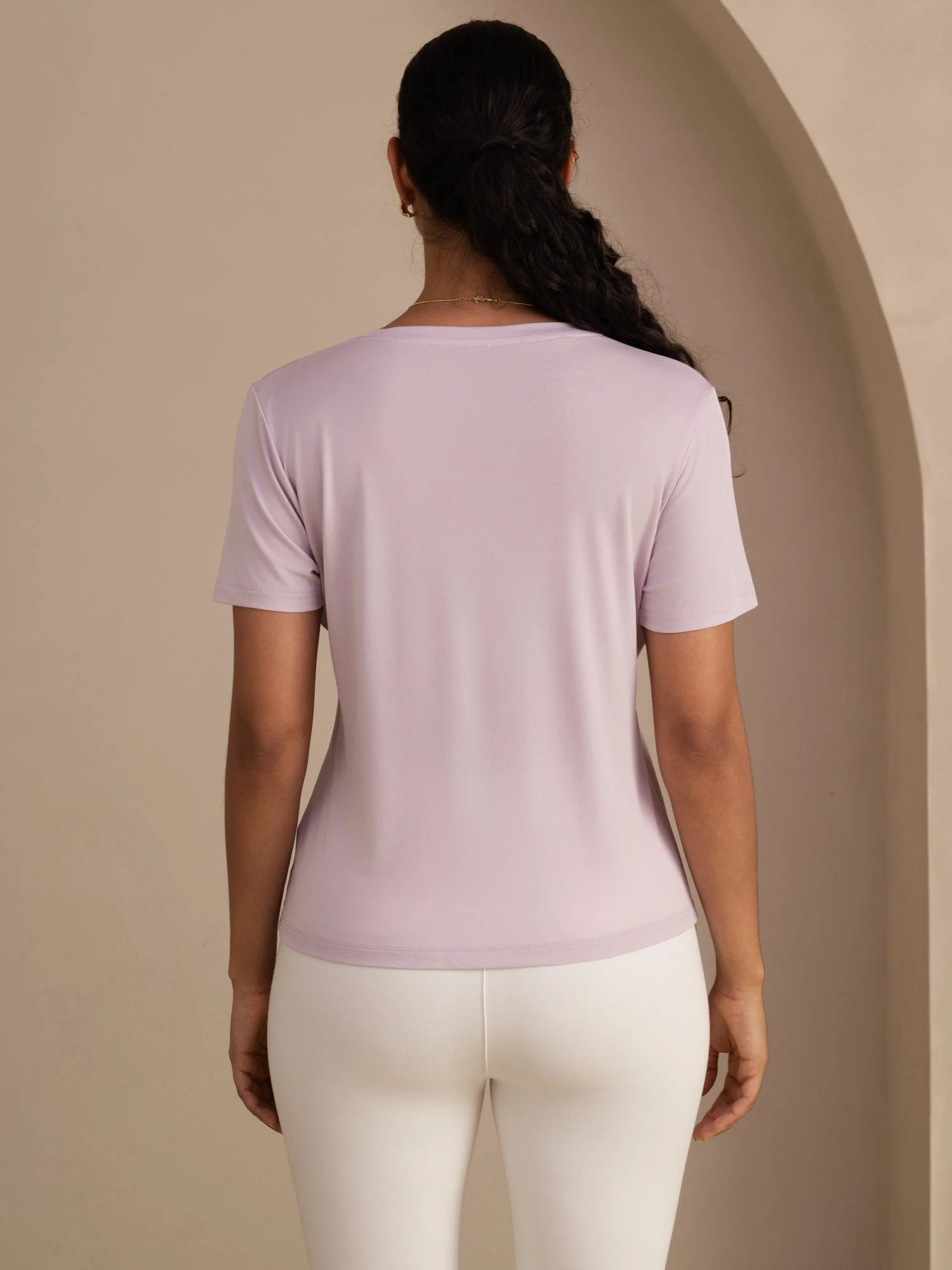 Pure Silk V Neck Short-Sleeve Snag-Resistant Women's T-Shirt - Image 24