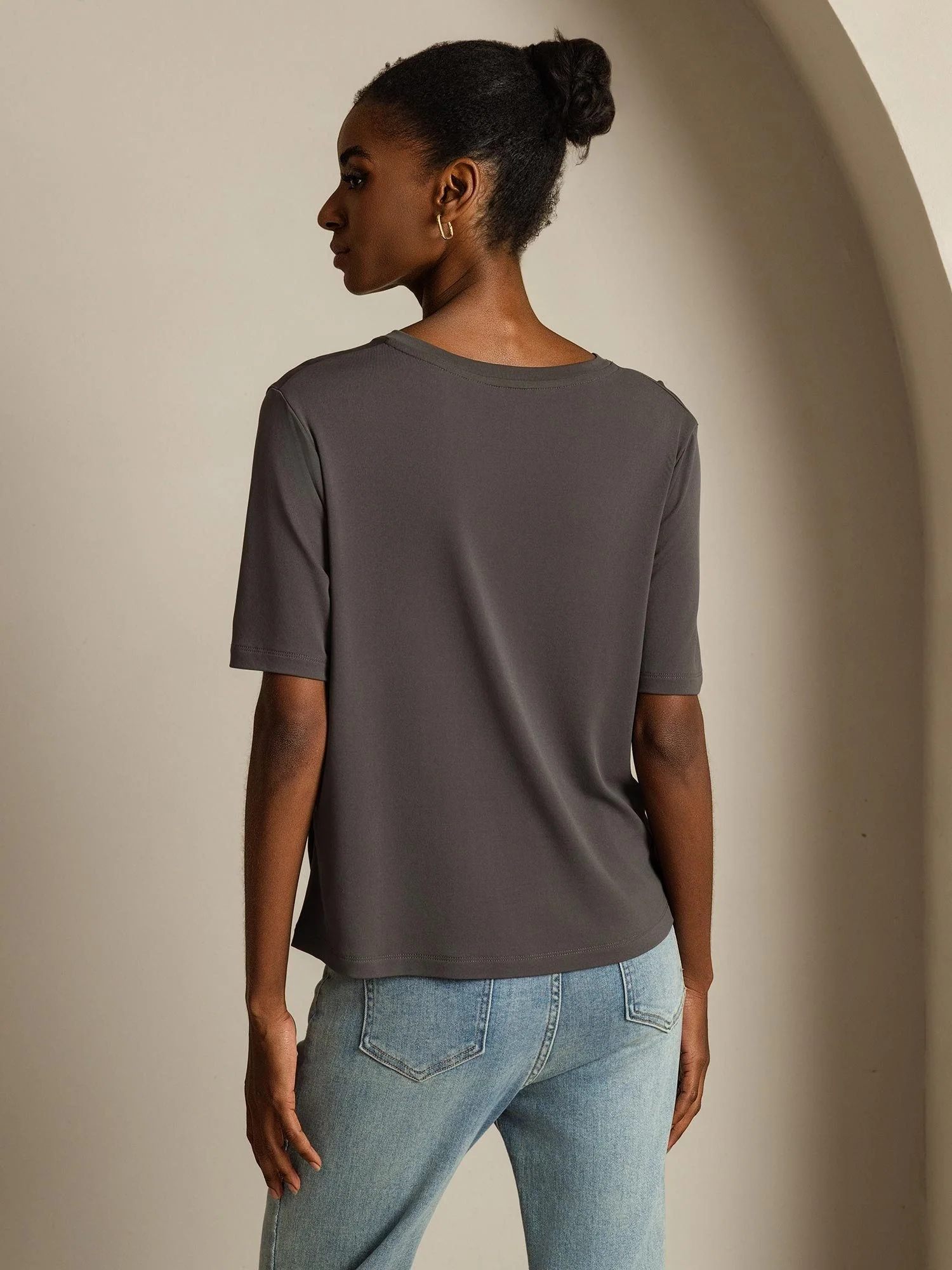 Pure Silk V-Neck Women's T-Shirt - Image 10