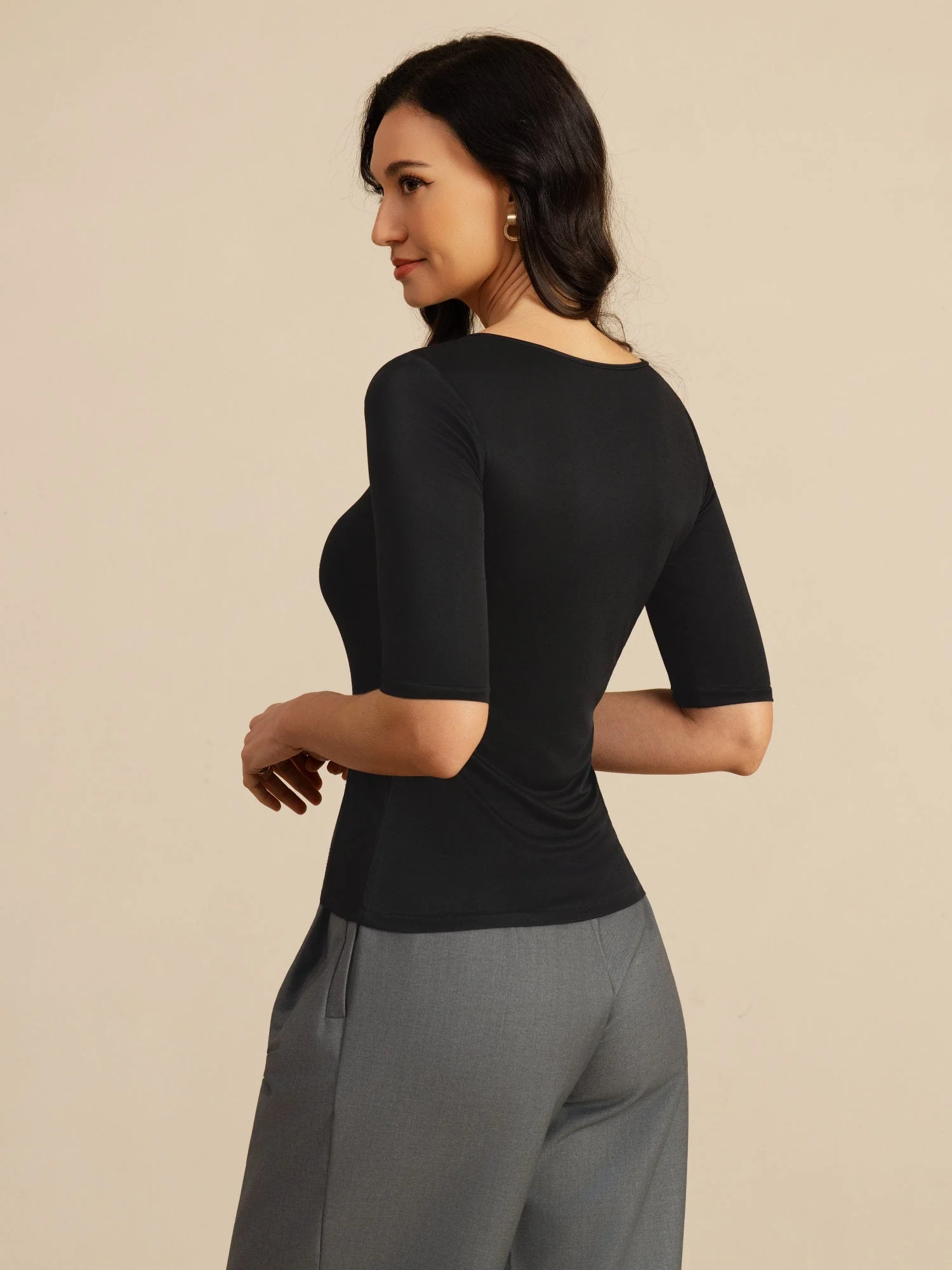 Pure Silk Women's Half Sleeve Scoop Neck Top - Image 2