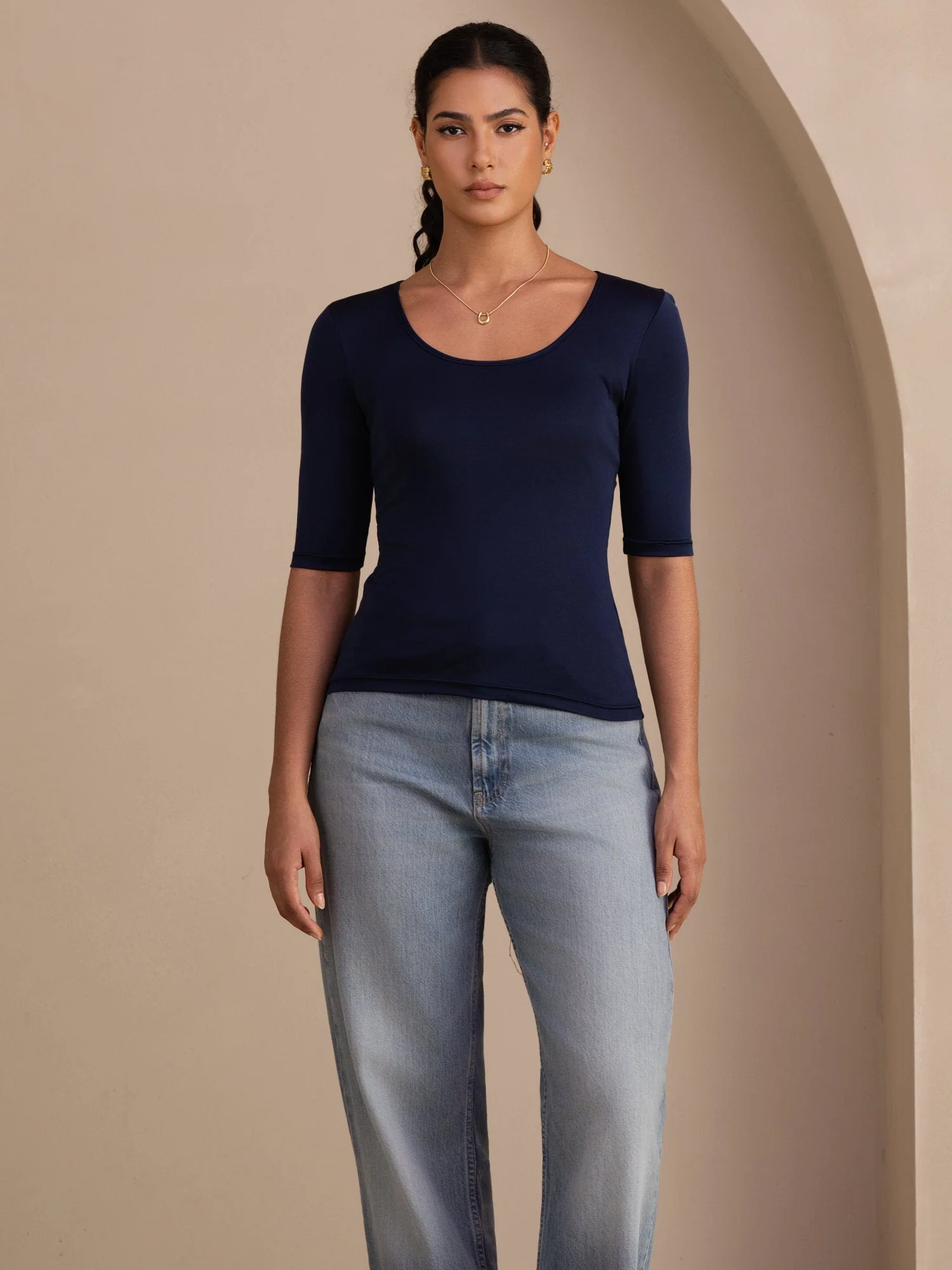 Pure Silk Women's Half Sleeve Scoop Neck Top - Image 23