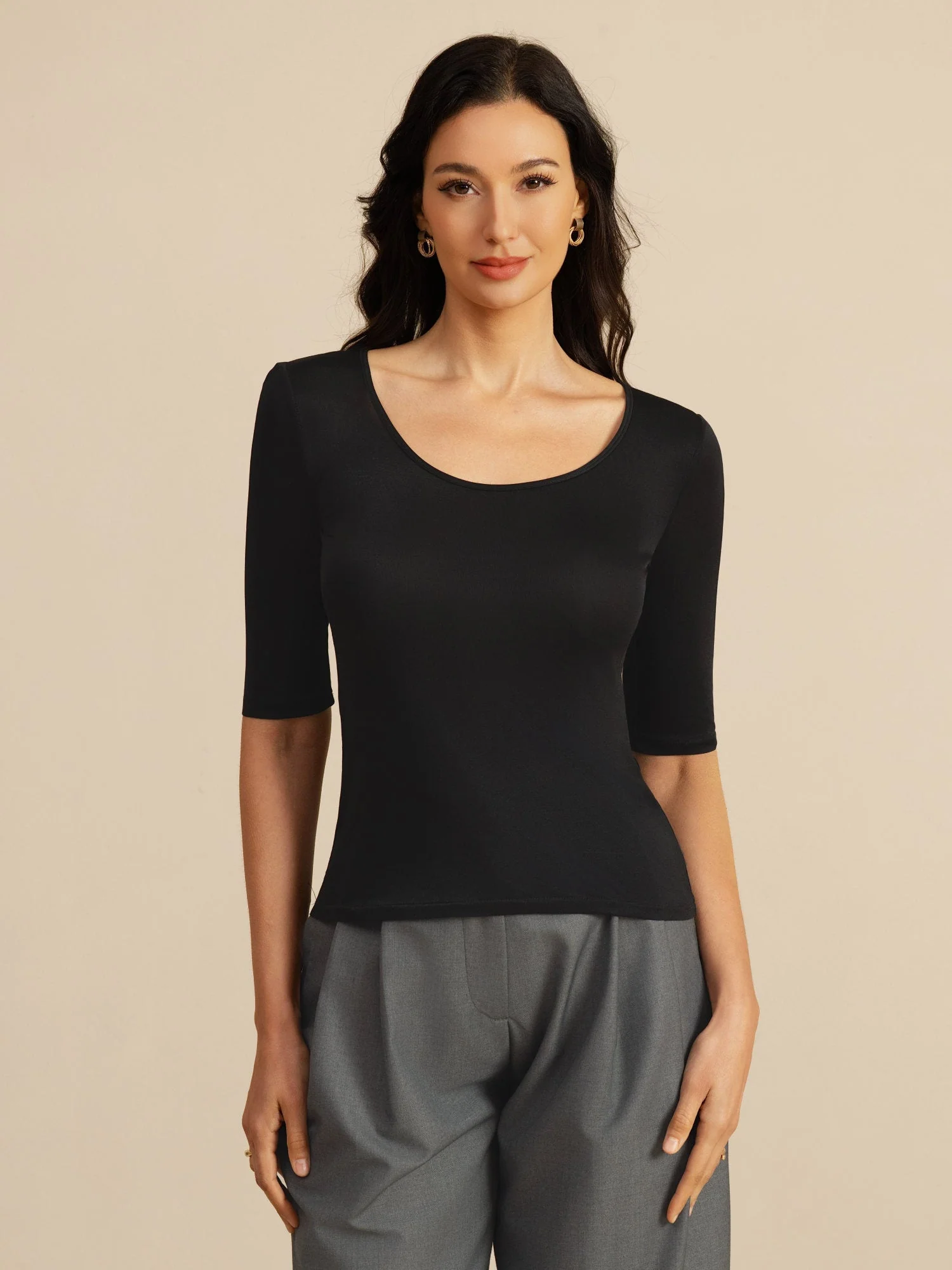 Pure Silk Women's Half Sleeve Scoop Neck Top - Image 3