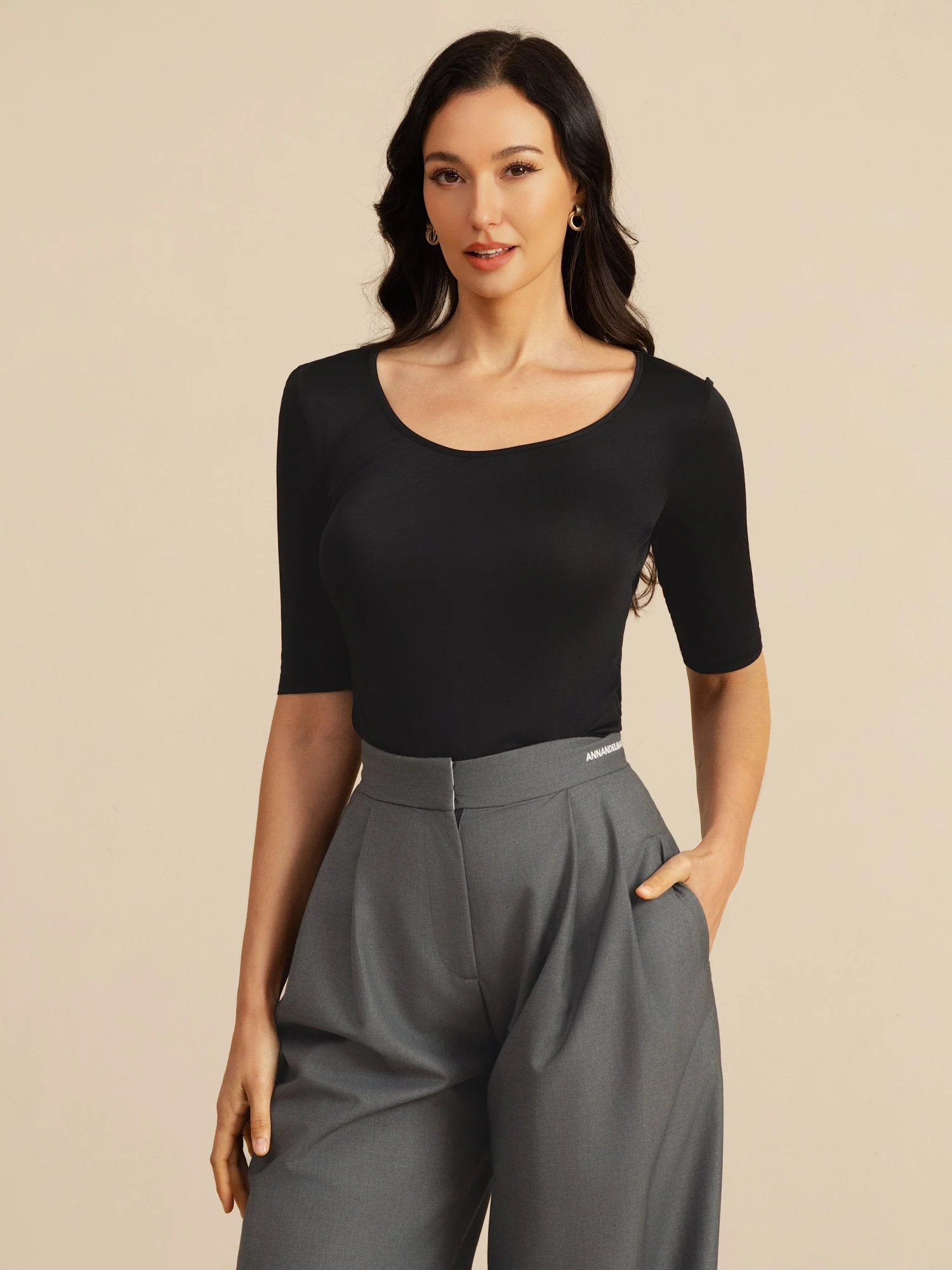 Pure Silk Women's Half Sleeve Scoop Neck Top - Image 5