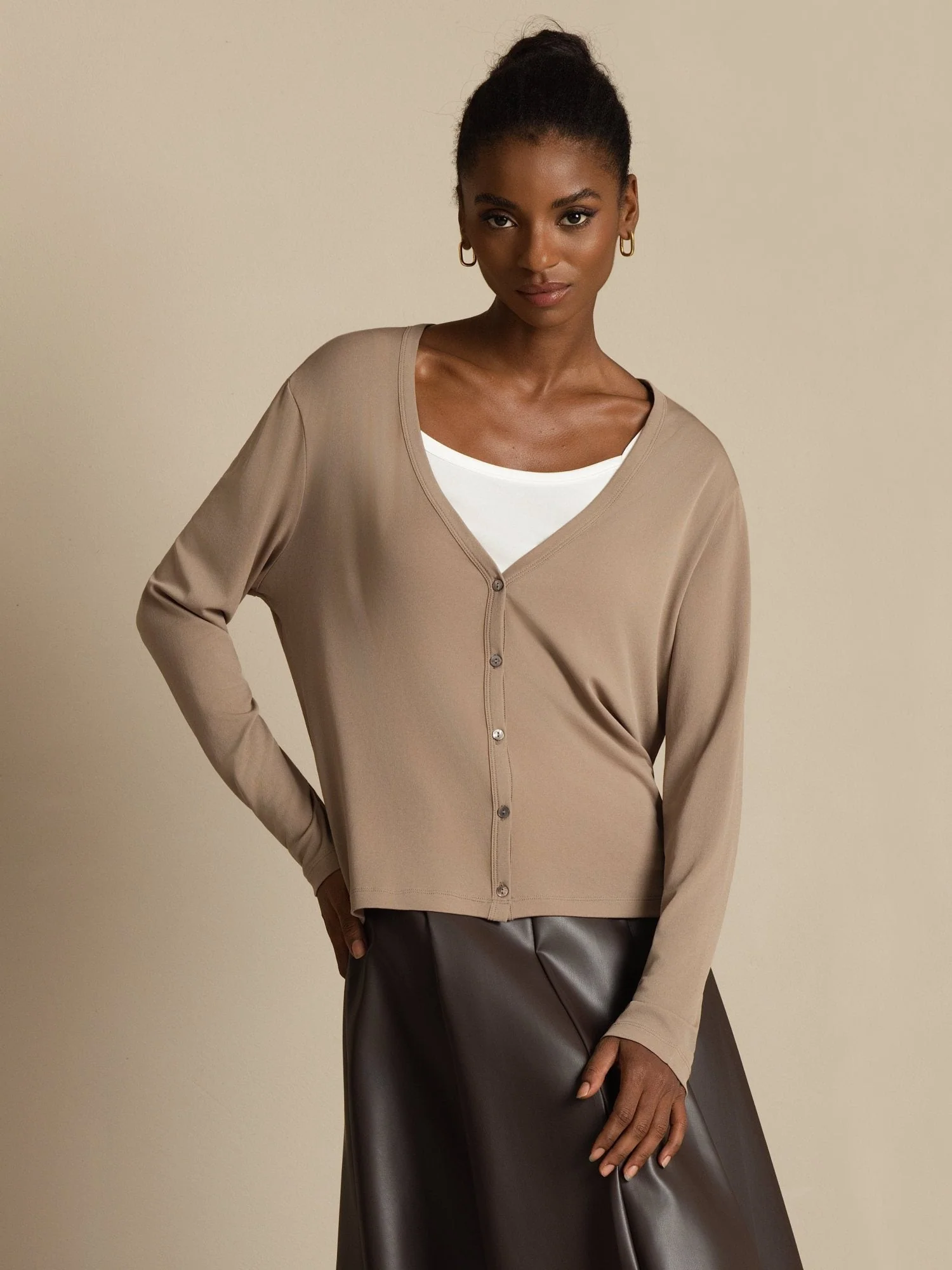 Pure Silk Women's V-Neck Long Sleeve Basic Cardigan - Image 16